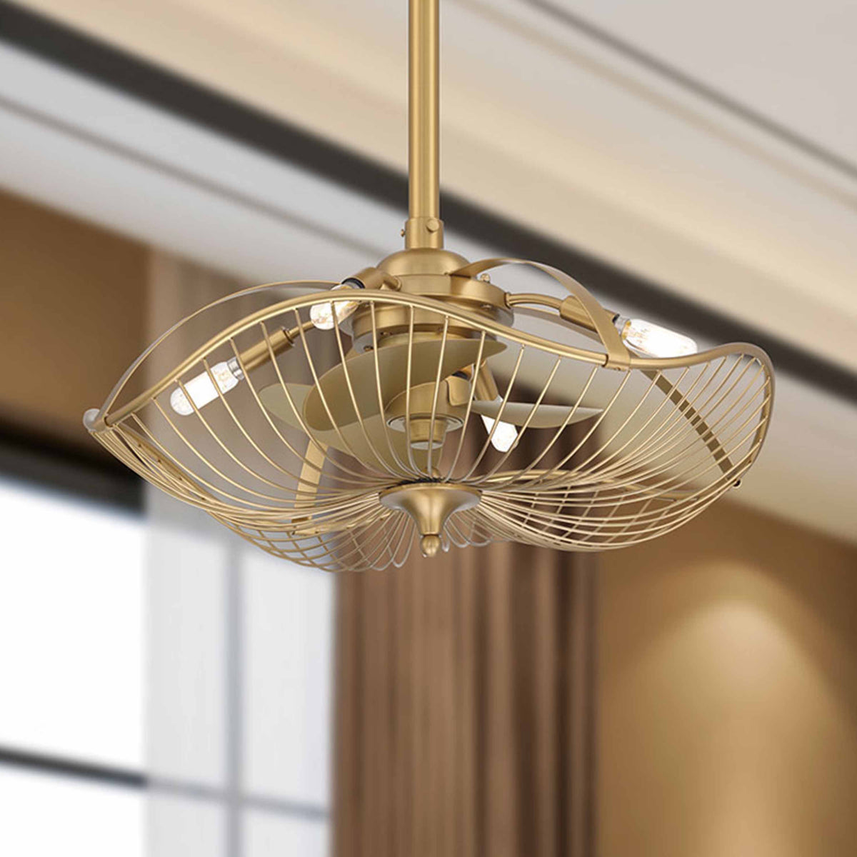 AURI Fandelier, a 22inch Ceiling Fan in Brushed Satin Brass