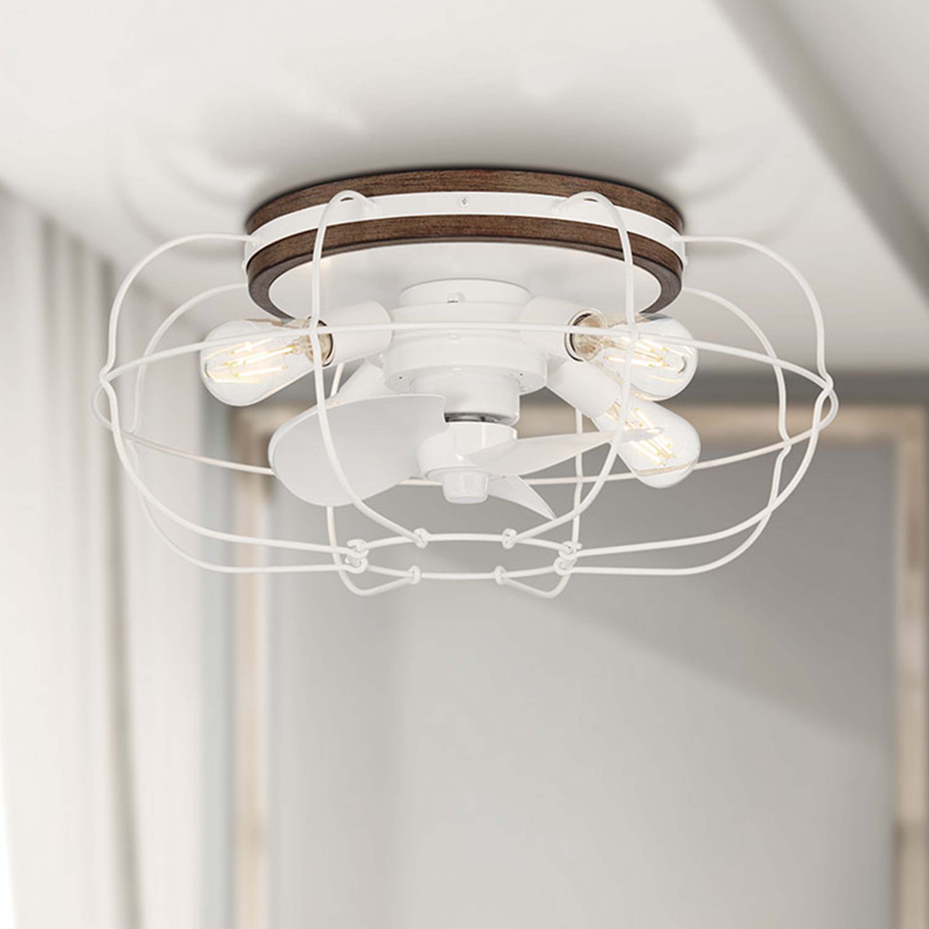 JAXON® 22" Flush Mount Caged Ceiling Fan in Matte White Finish