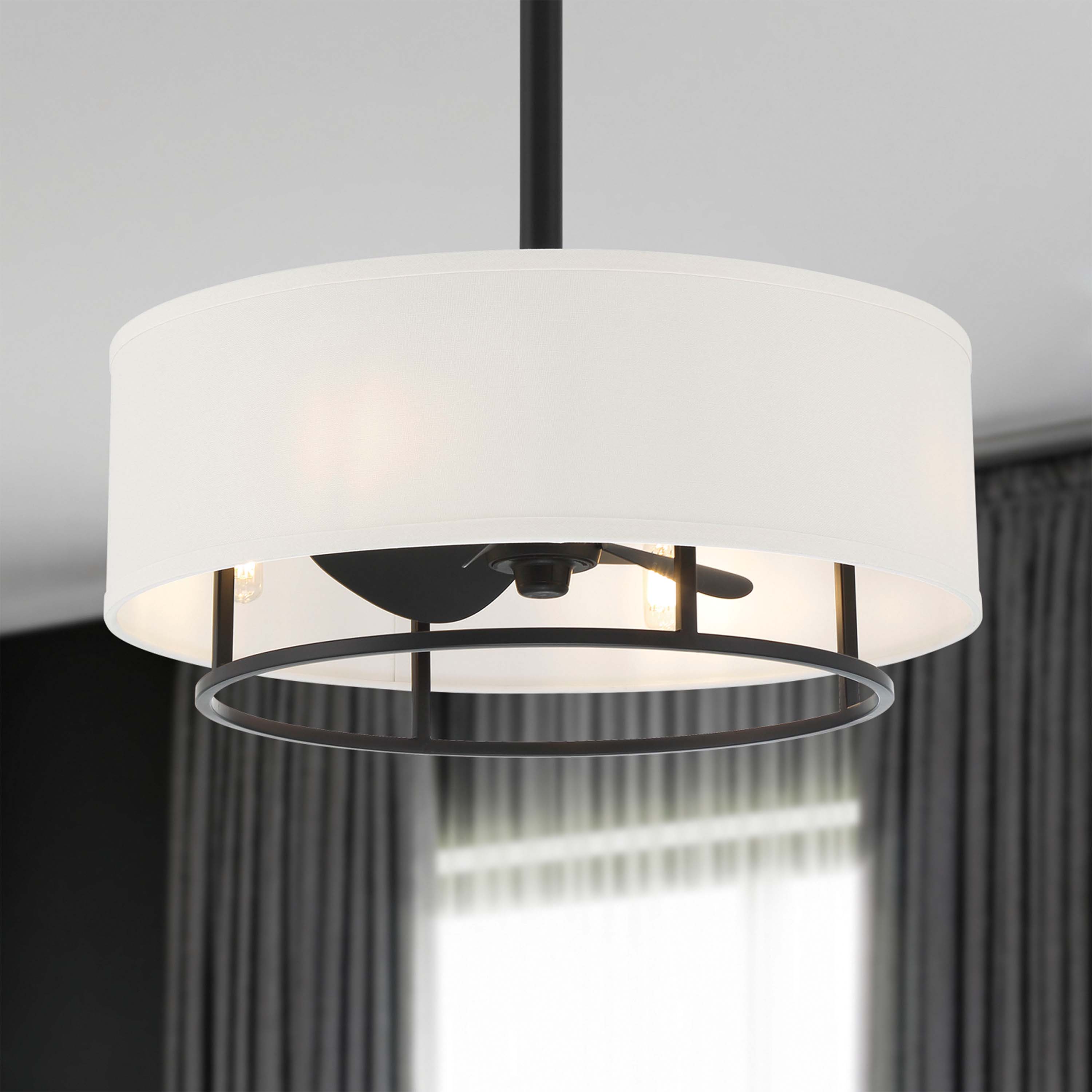 KAITI™ Fandelier - 20" Drum Shade Ceiling Fan in Matte Black Finish