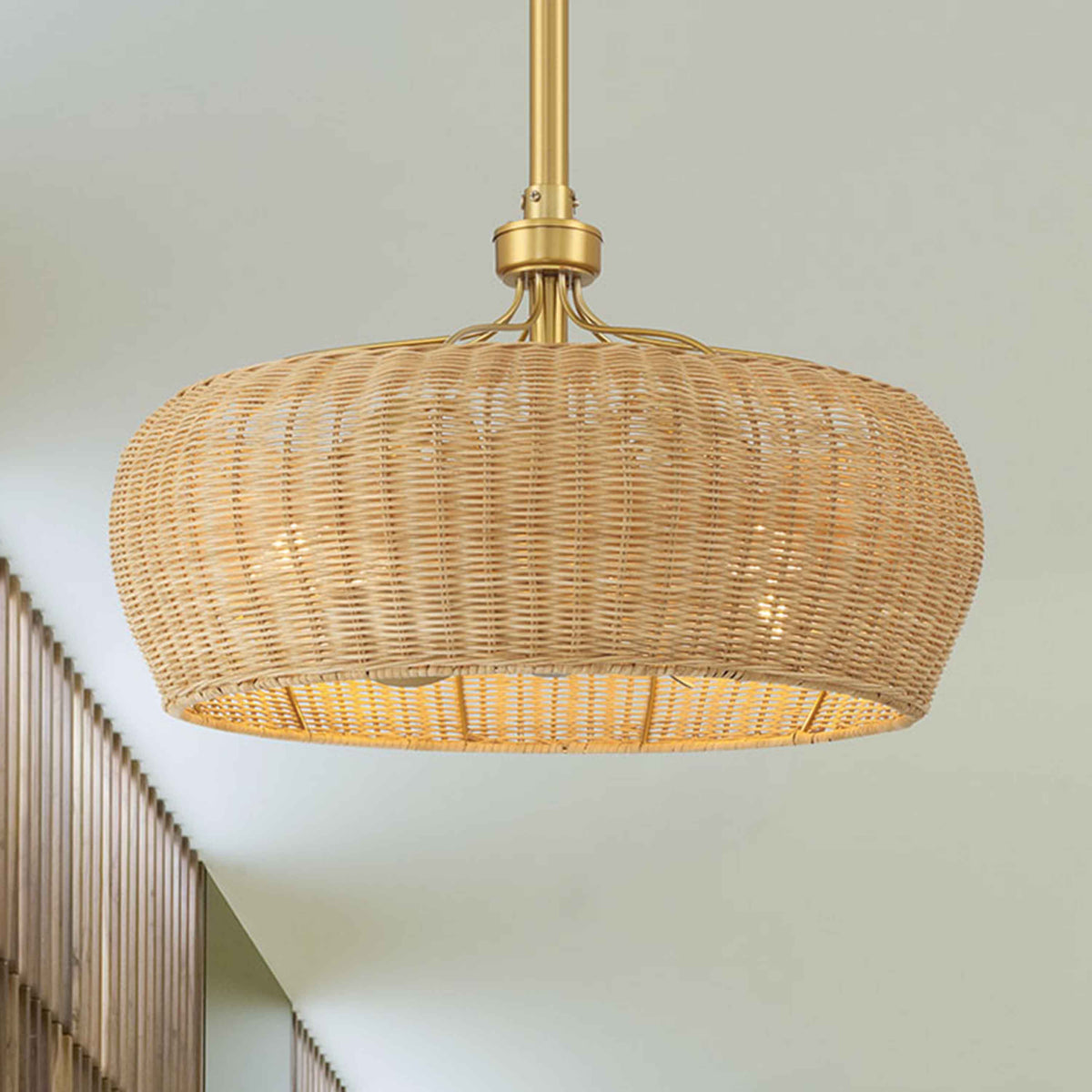 Maribel Fandelier Rattan 22inch Ceiling Fan in Aged Brass with LED lights and Remote Control