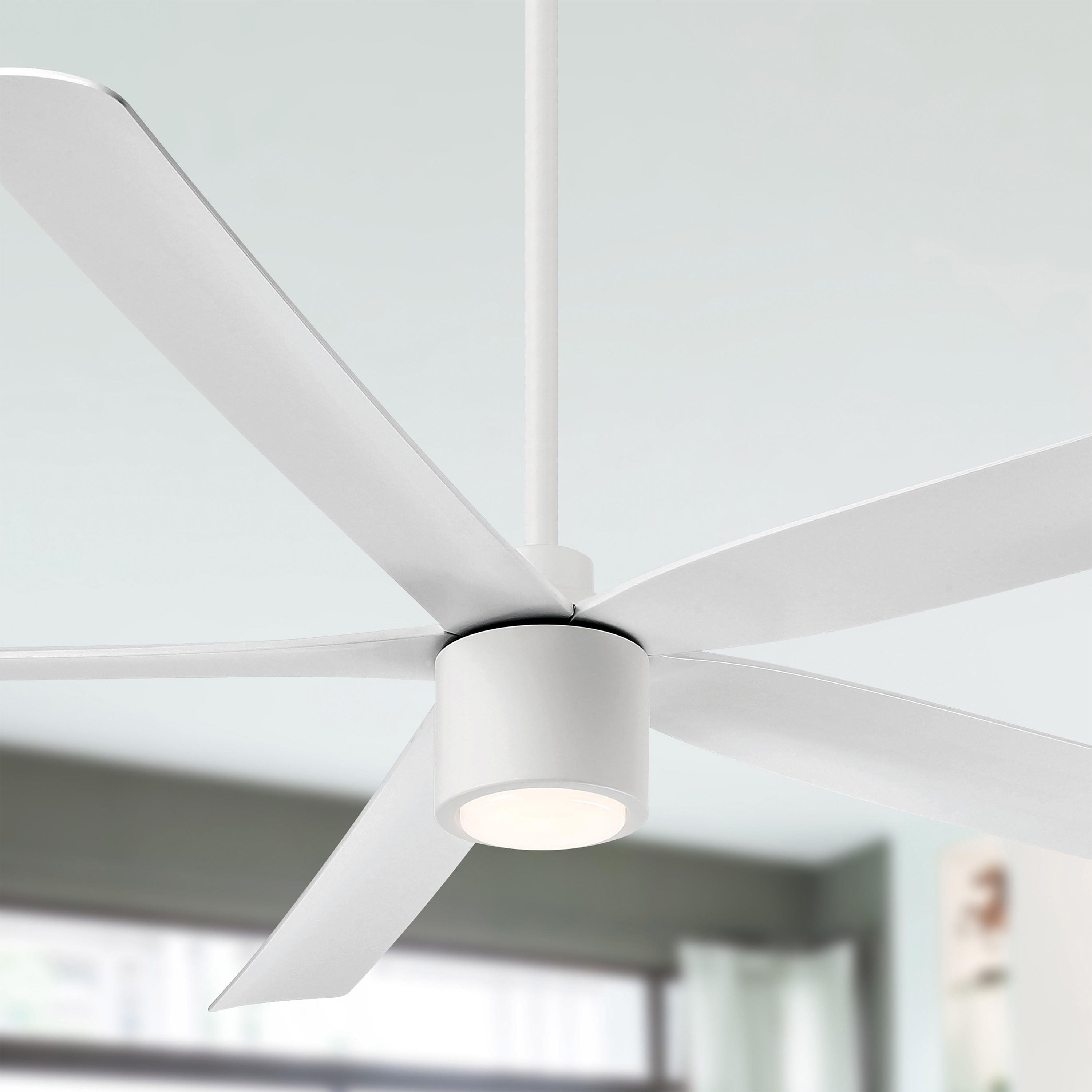 RAVIAN® 72" 5-Blade Large Ceiling Fan in matte white with light