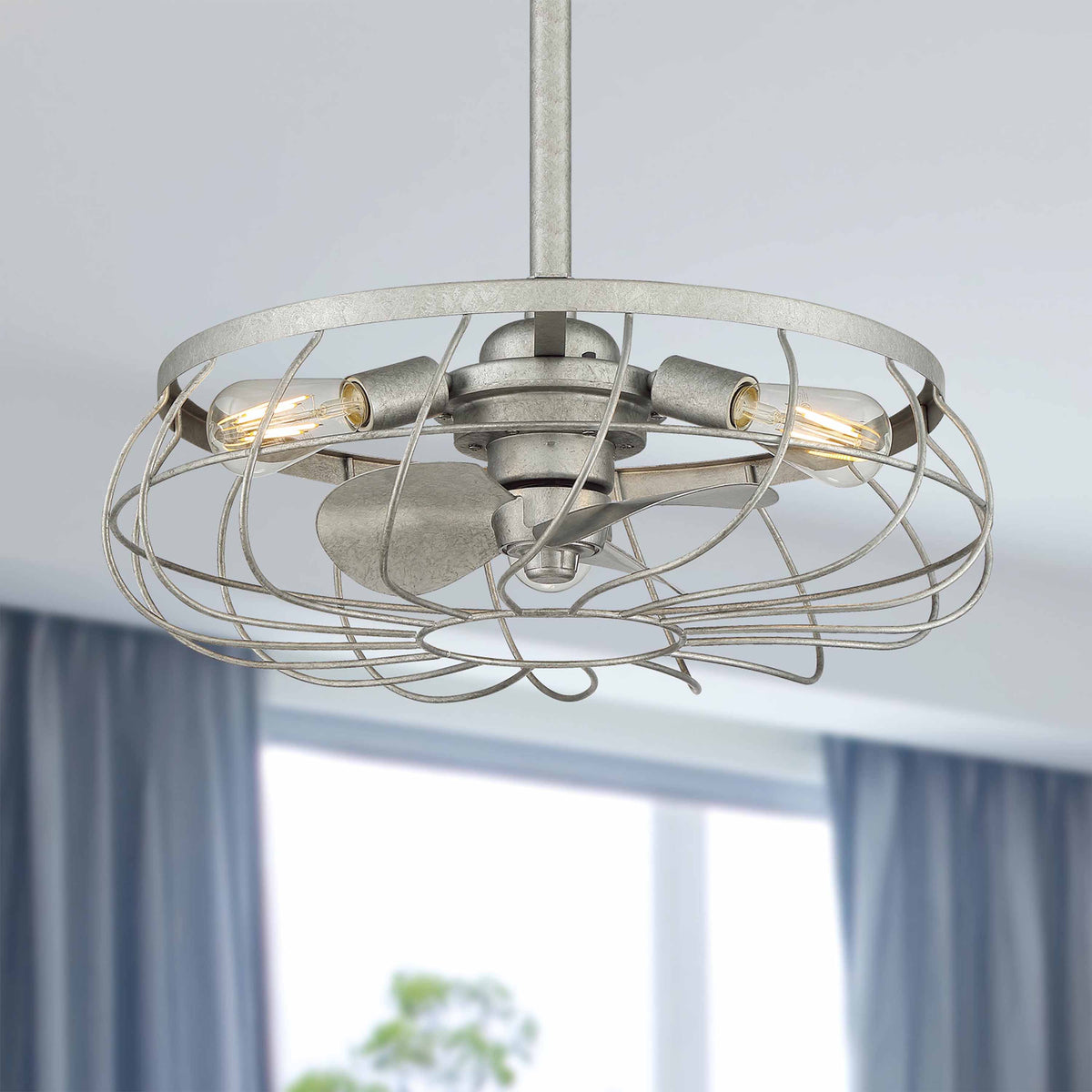 Santiago® 22 inch Fandelier Caged Ceiling fan in Galvanized Finish