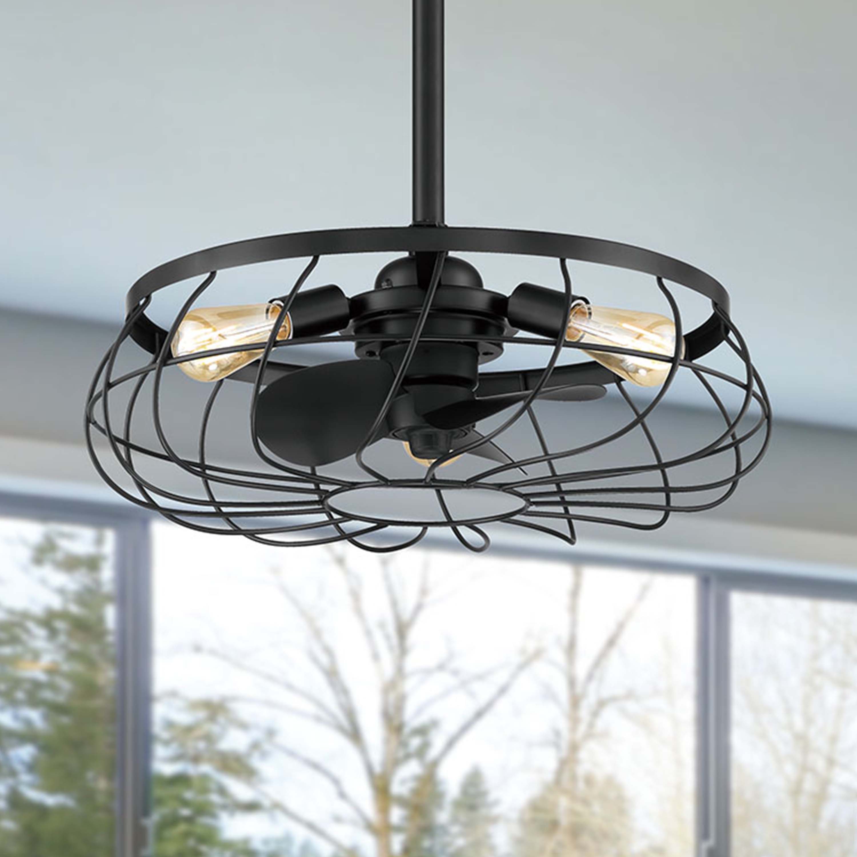 Santiago® 22 inch Caged Ceiling Fan Fandelier in Matte Black Finish