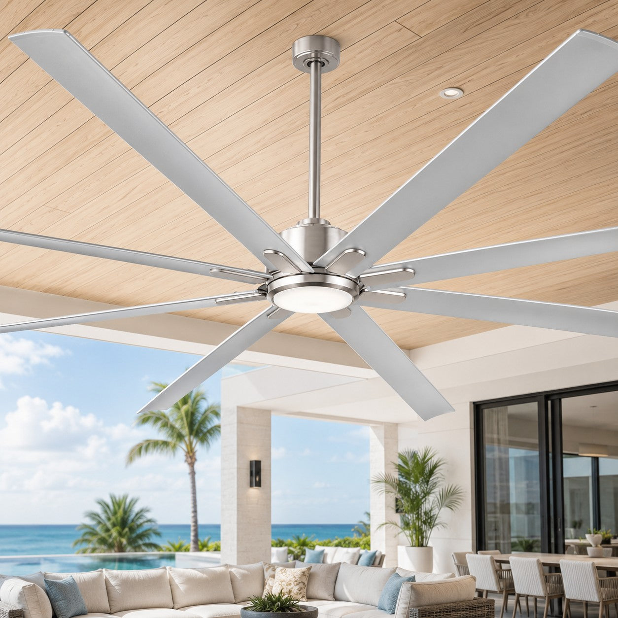 ORCA H₂O® 100" Ceiling Fan in Brushed Nickel with LED Light Kit — Indoor/Outdoor