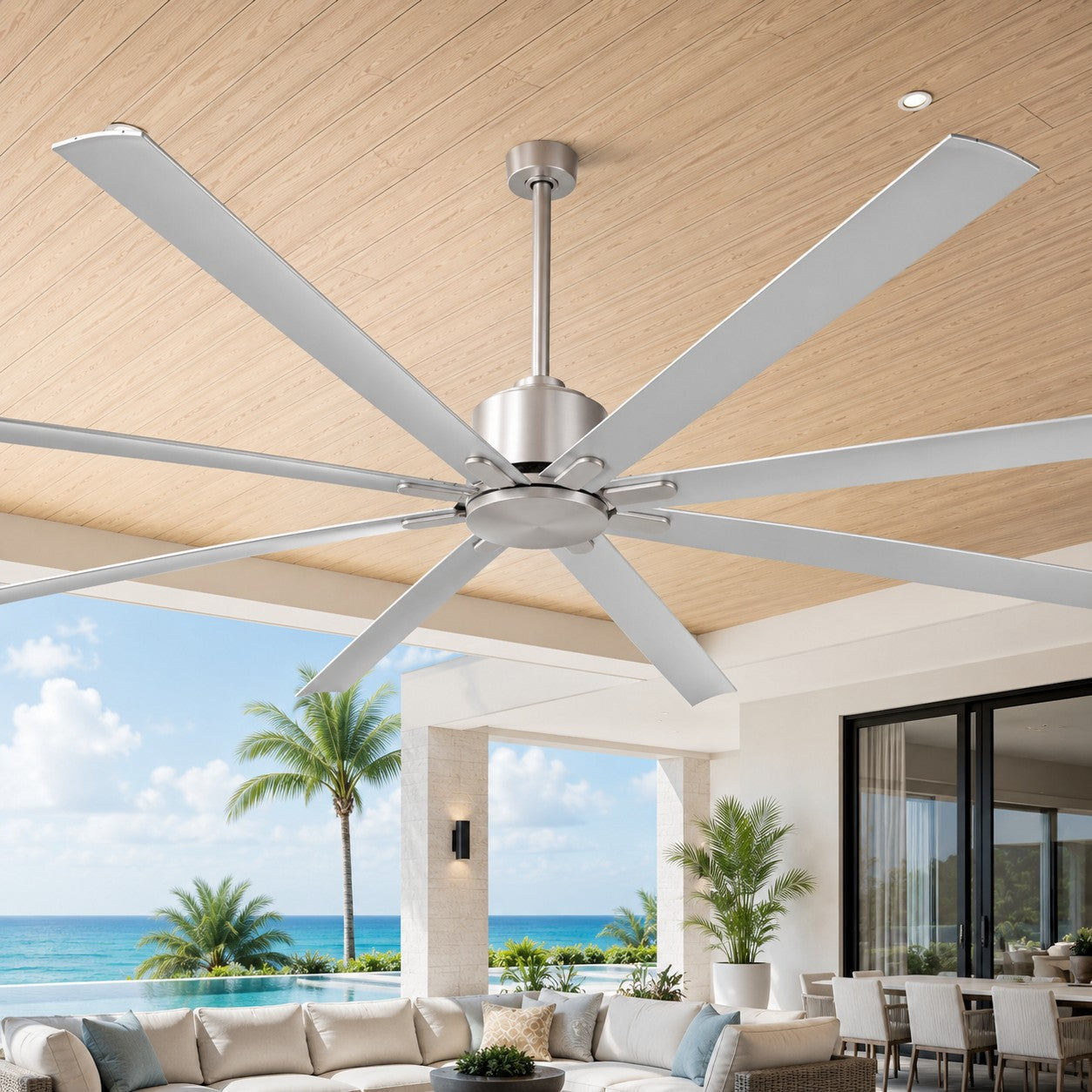 ORCA H₂O® 100" Ceiling Fan in Brushed Nickel — 8-Blade Wet-Rated Ceiling Fan