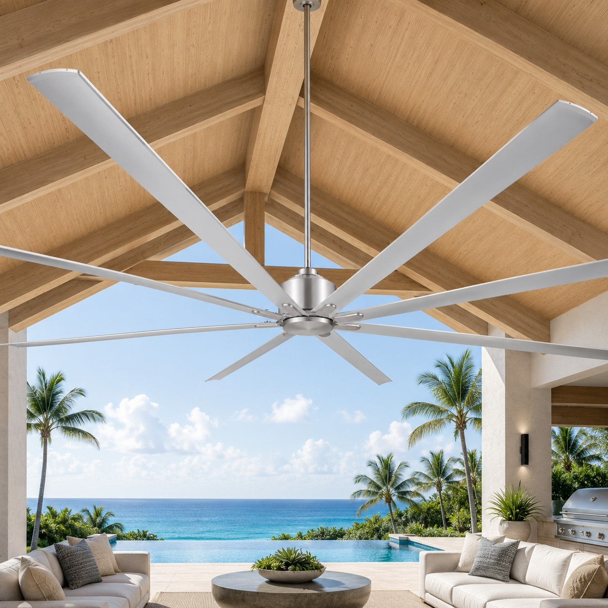 ORCA H₂O® 120" 8-Blade Ceiling Fan in Brushed Nickel No Light — Indoor/Outdoor