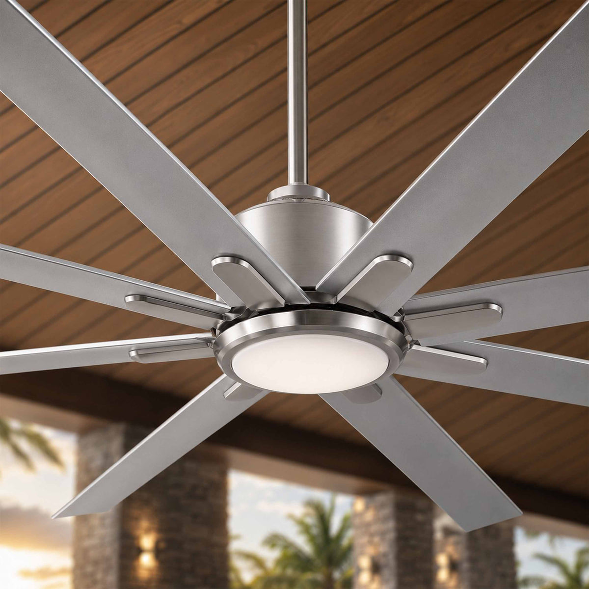 ORCA H₂O® 80" 8-Blade Ceiling Fan in Brushed Nickel with LED Light Kit — Hero Lifestyle