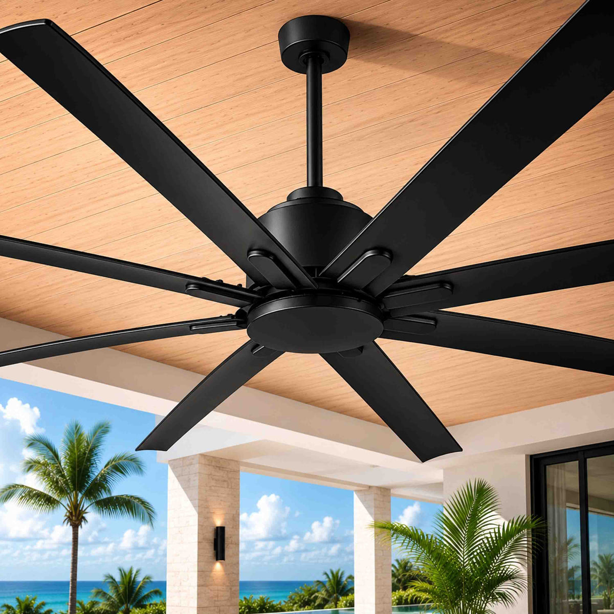 ORCA® H₂O 100" 8-Blade Ceiling Fan in Matte Black without Light — Hero Lifestyle