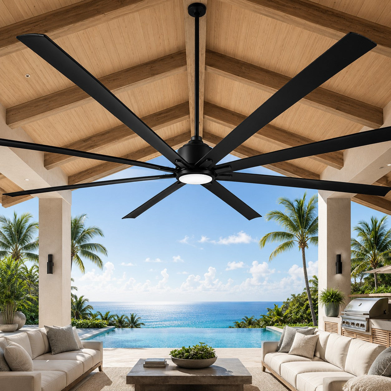 ORCA H₂O® 120" Ceiling Fan in Matte Black with LED Light Kit — Indoor/Outdoor