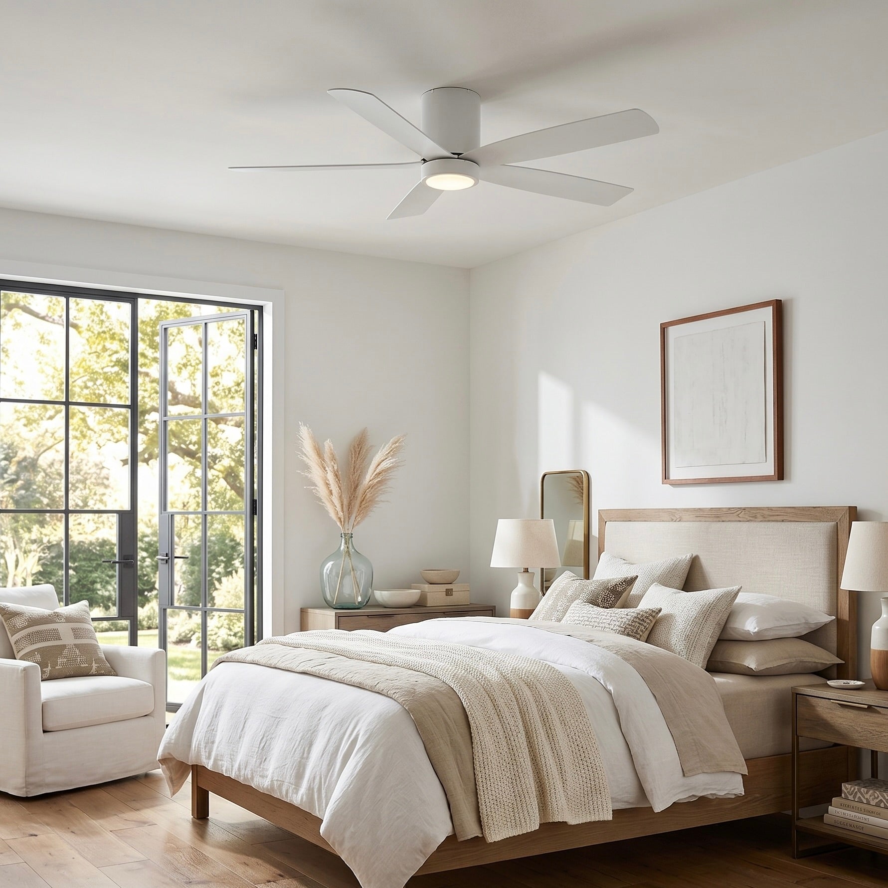 modern bedroom CORMAC® 52" Low-Profile Ceiling Fan in matte white with light