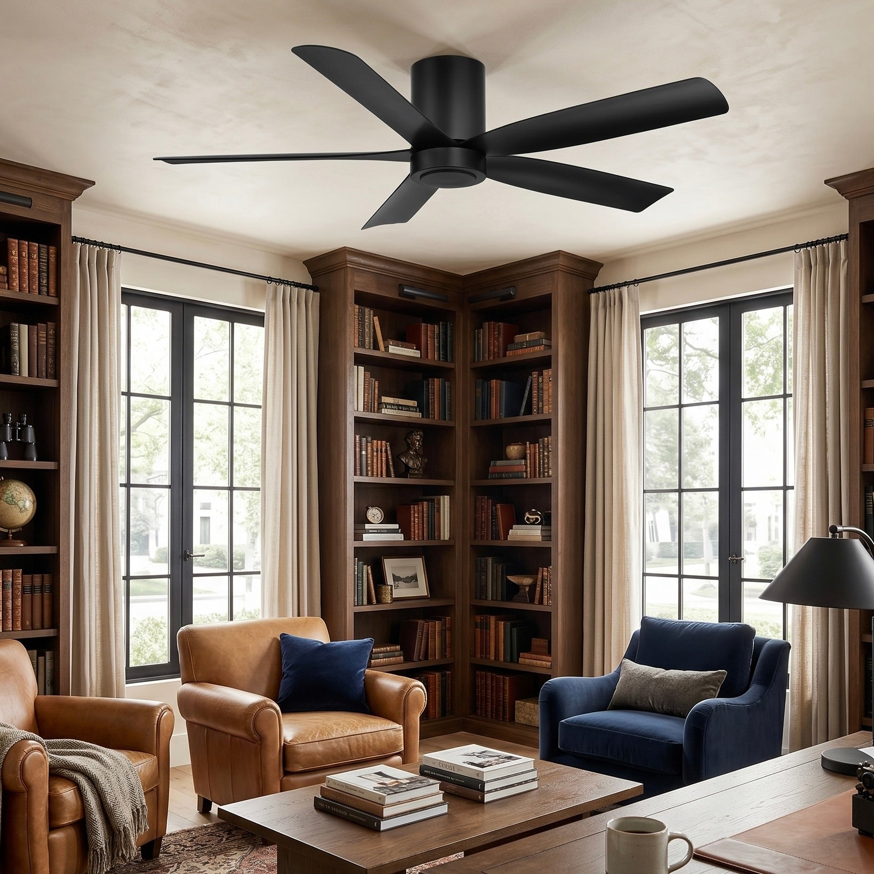 office featuring CORMAC® 52" Low-Profile Ceiling Fan in matte black