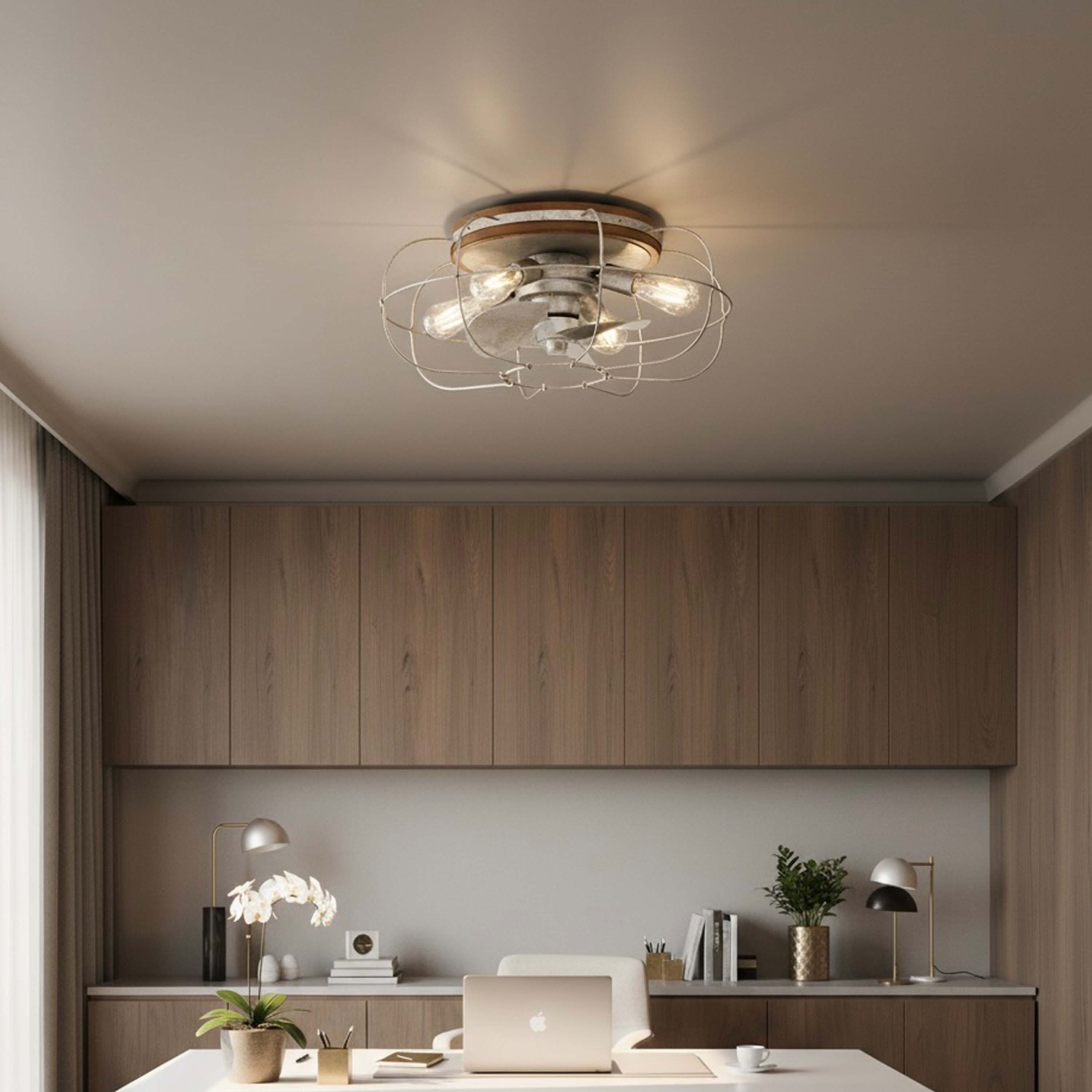 office featuring the JAXON® 22" Flush Mount Caged Ceiling Fan in Galvanized Finish