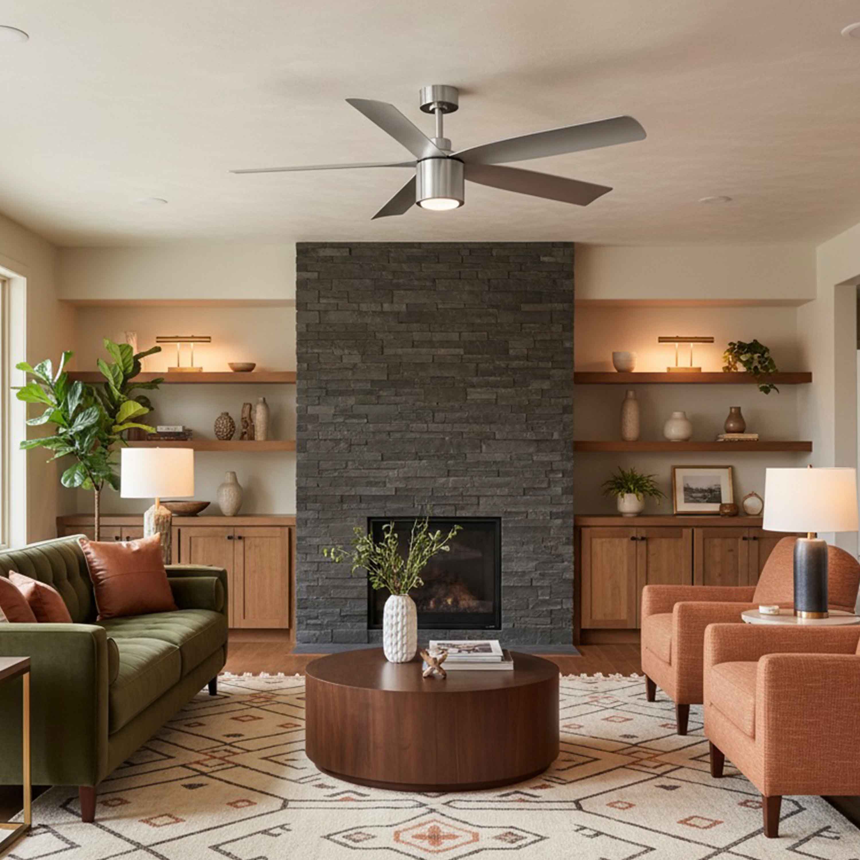 RAVIAN 60-inch 5-blade modern ceiling fan with remote and LED light options for large rooms