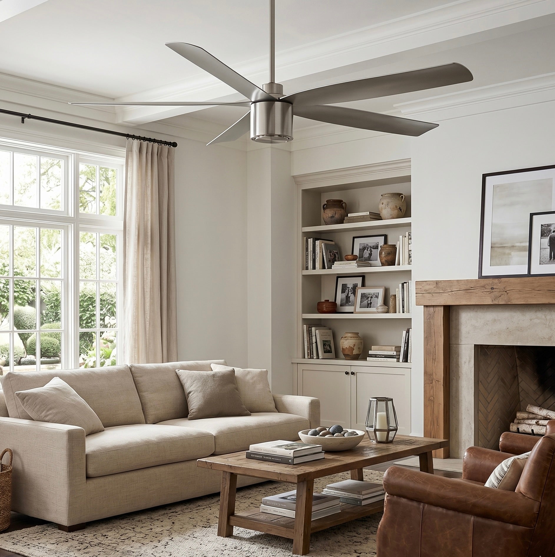 living room featuring RAVIAN® 60" 5-Blade Ceiling Fan