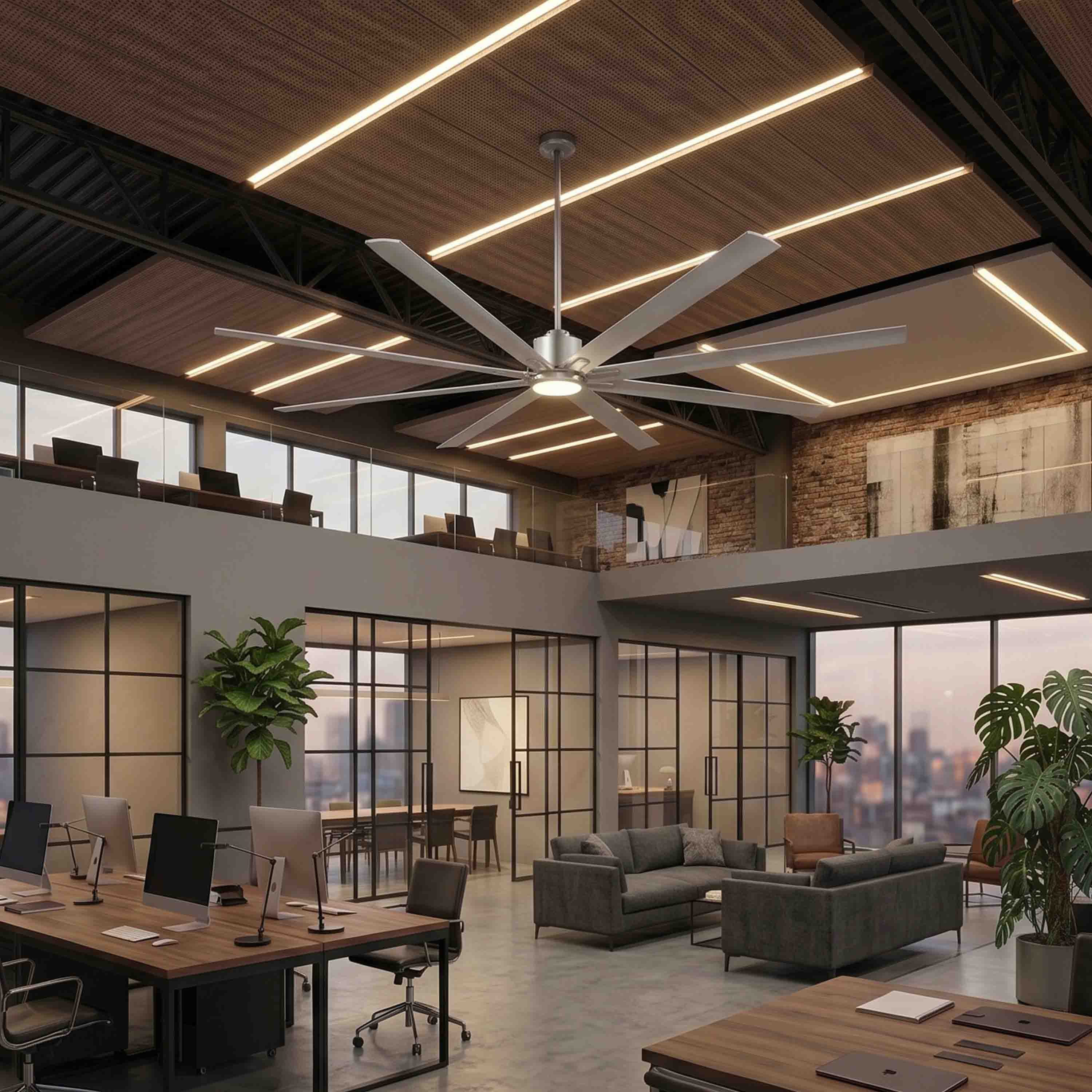 ORCA H₂O® 120"Brushed Nickel No Light ceiling fan in commercial office space
