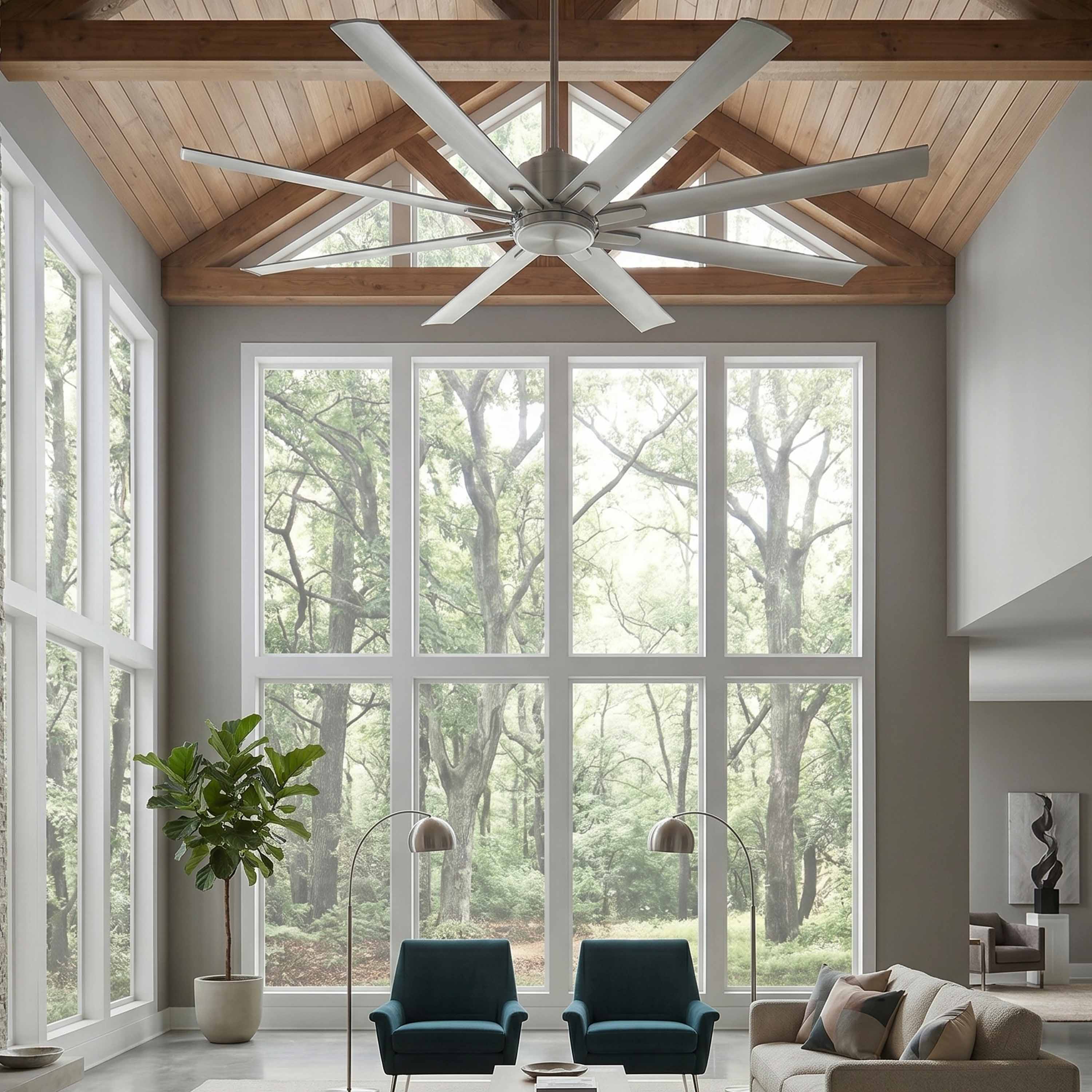 ORCA H₂O® 80" Ceiling Fan Brushed Nickel without Light — Wide Room Scale View