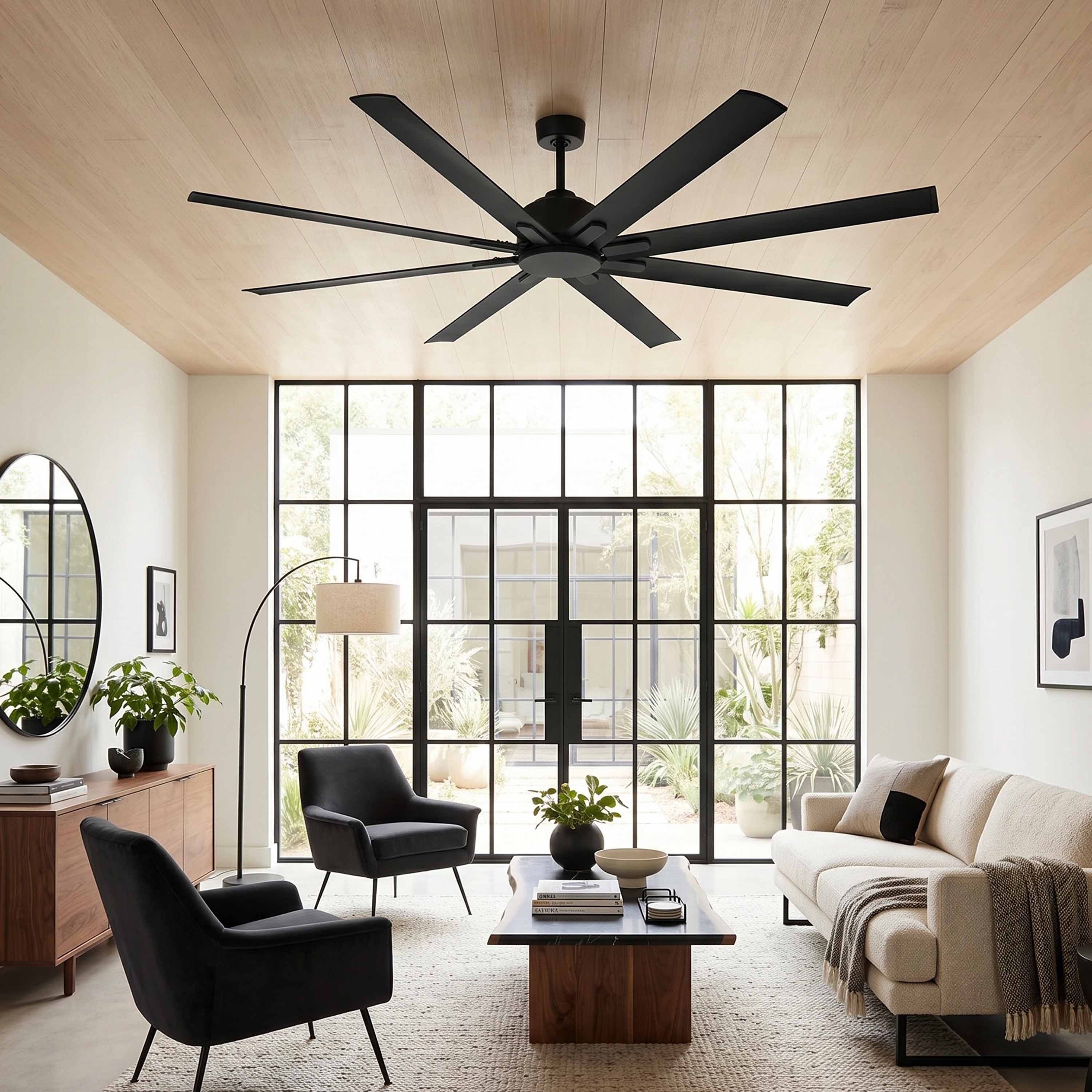 ORCA H₂O® 80" Ceiling Fan Matte Black without Light — Wide Room Scale View