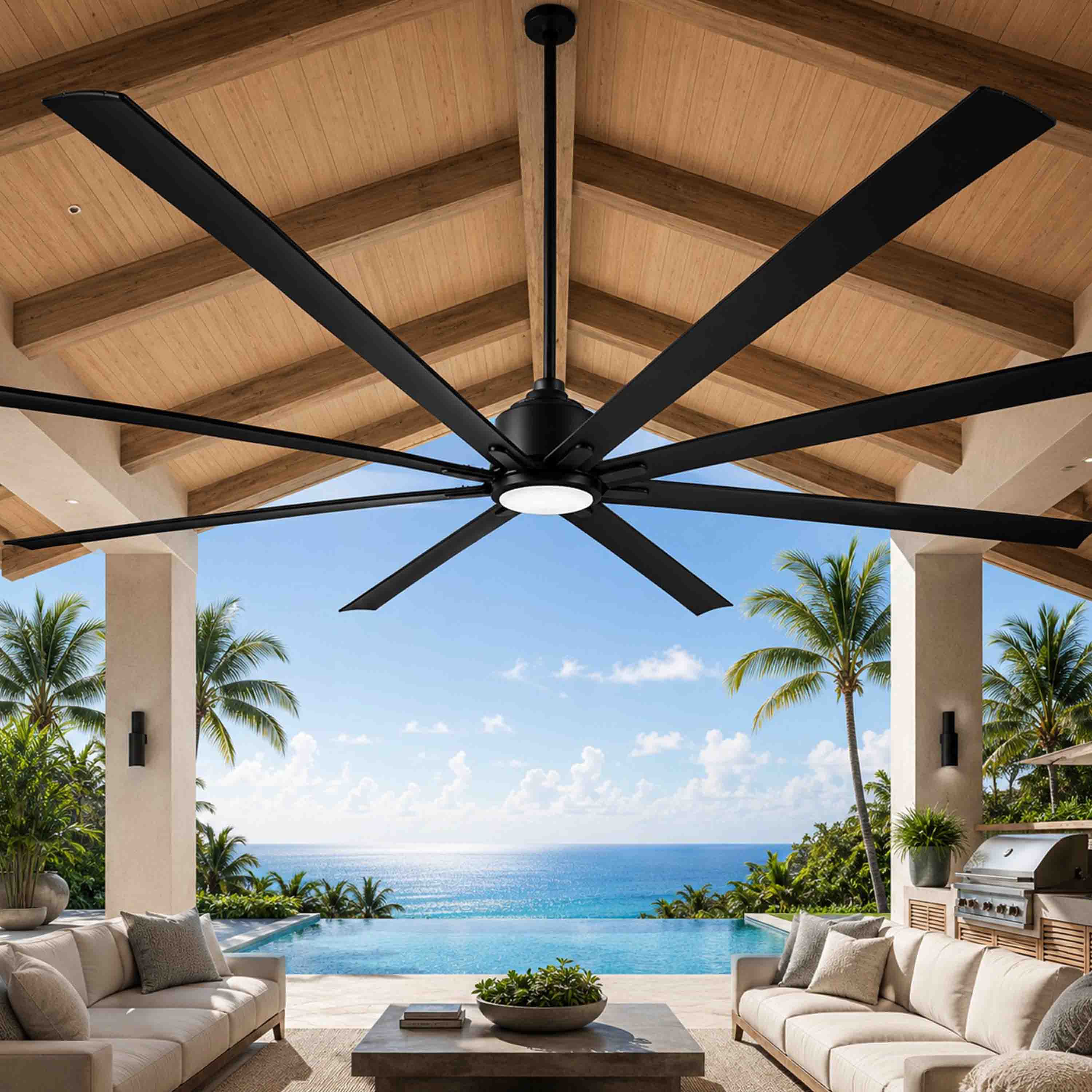 ORCA H₂O® 120" 8-Blade Ceiling Fan in Matte Black with LED Light Kit — Indoor/Outdoor