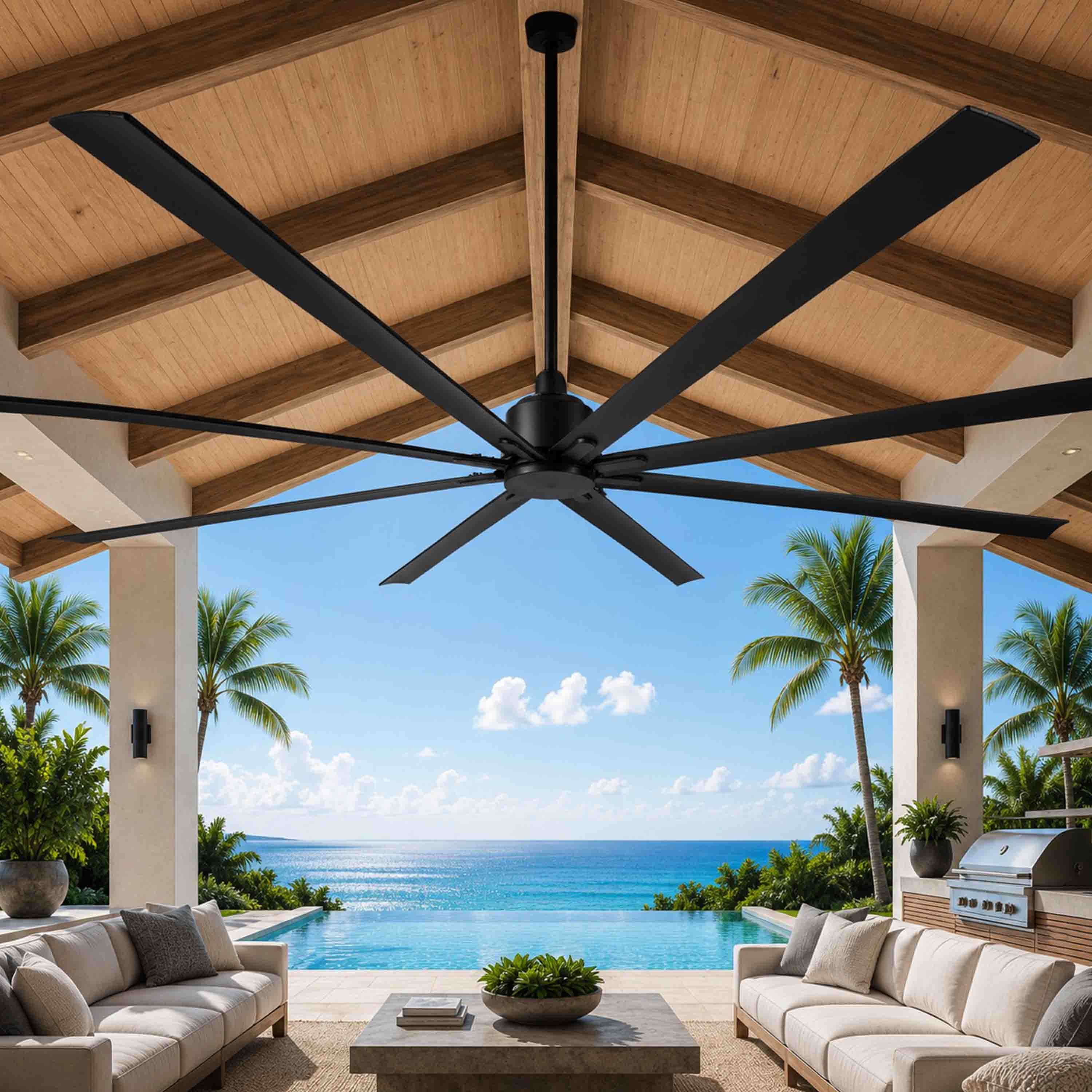 ORCA H₂O® 120" 8-Blade Ceiling Fan in Matte Black — wet-rated 8-blade outdoor ceiling fan