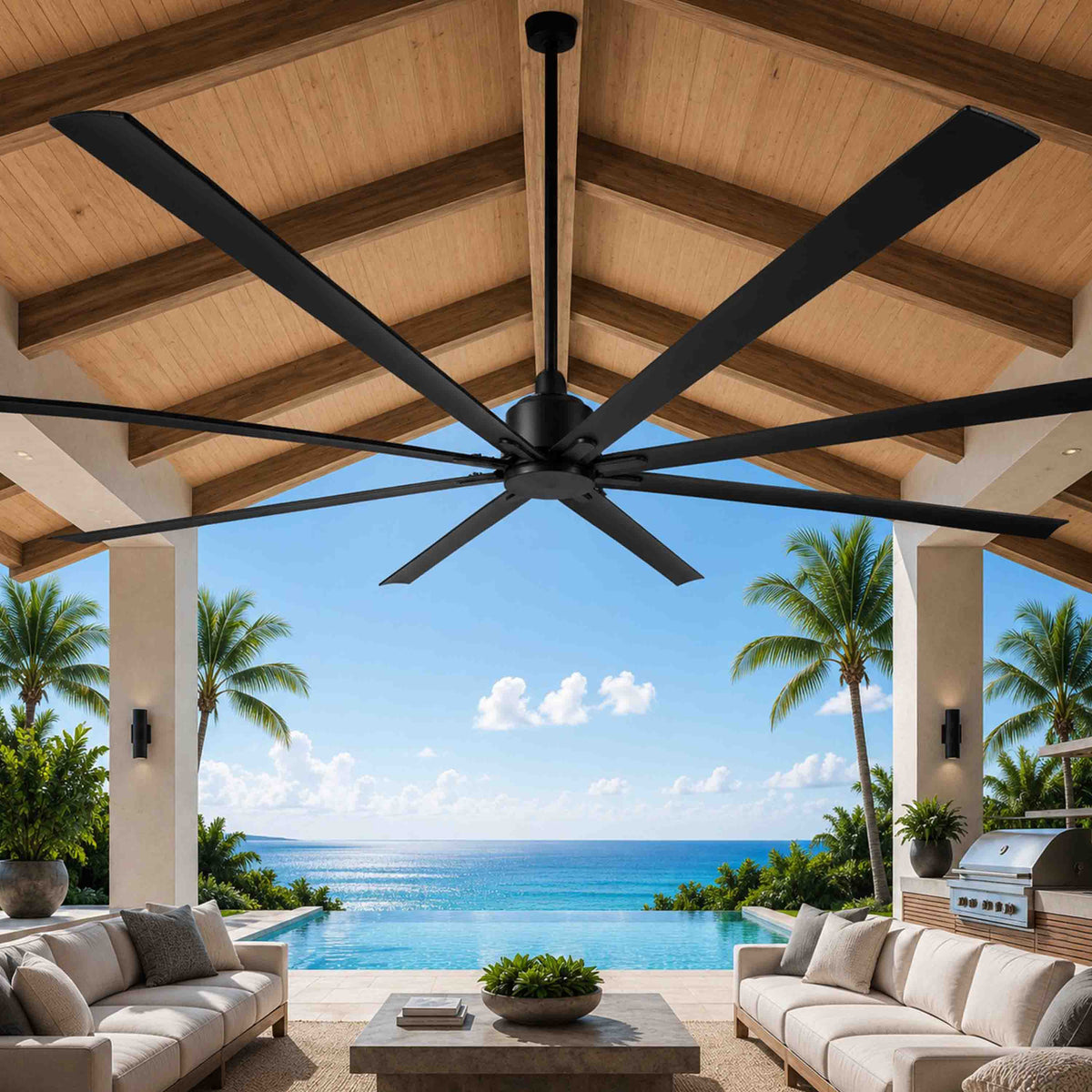 ORCA® H₂O 120" 8-Blade Ceiling Fan in Matte Black — wet-rated 8-blade outdoor ceiling fan