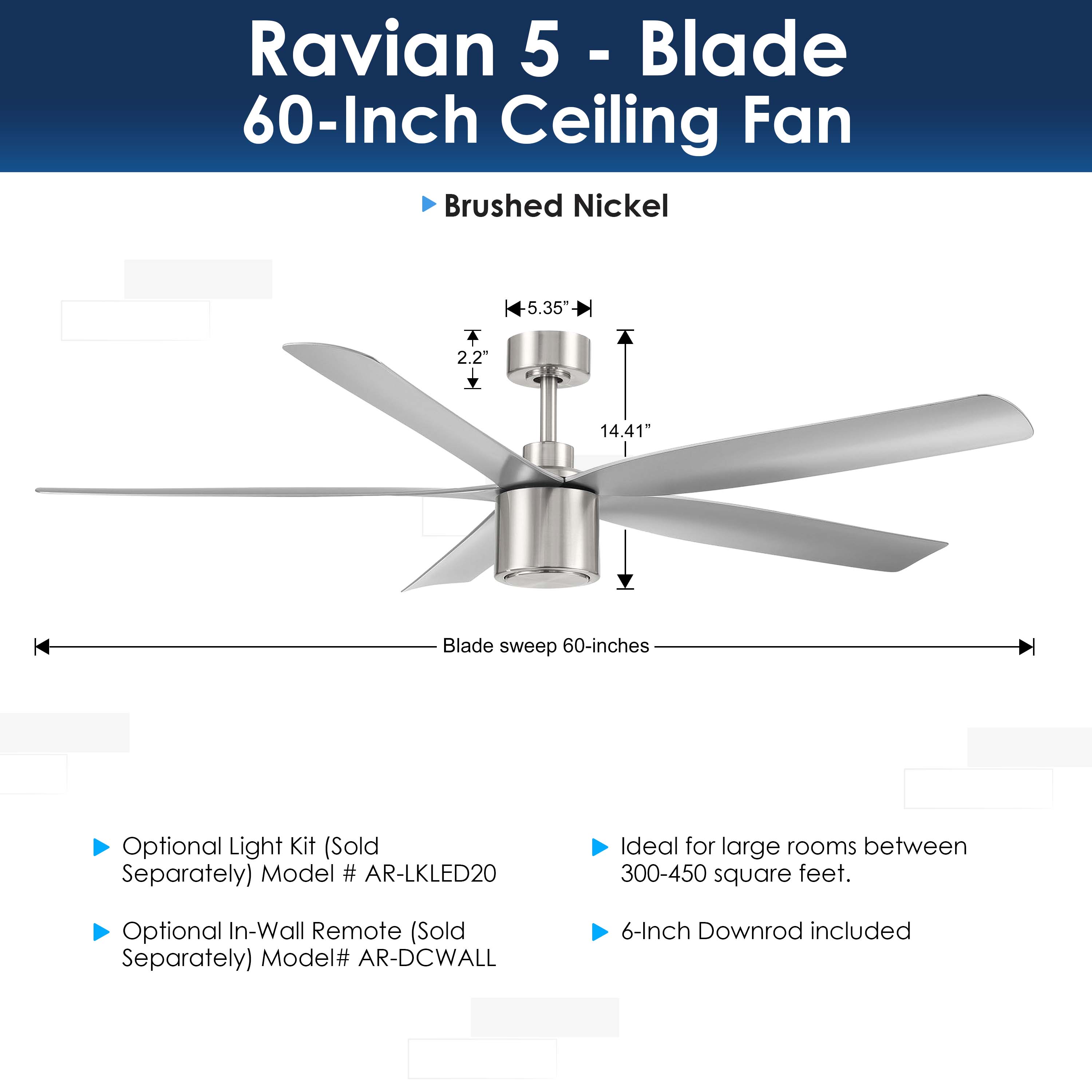 dimension of RAVIAN® 60" 5-Blade Ceiling Fan