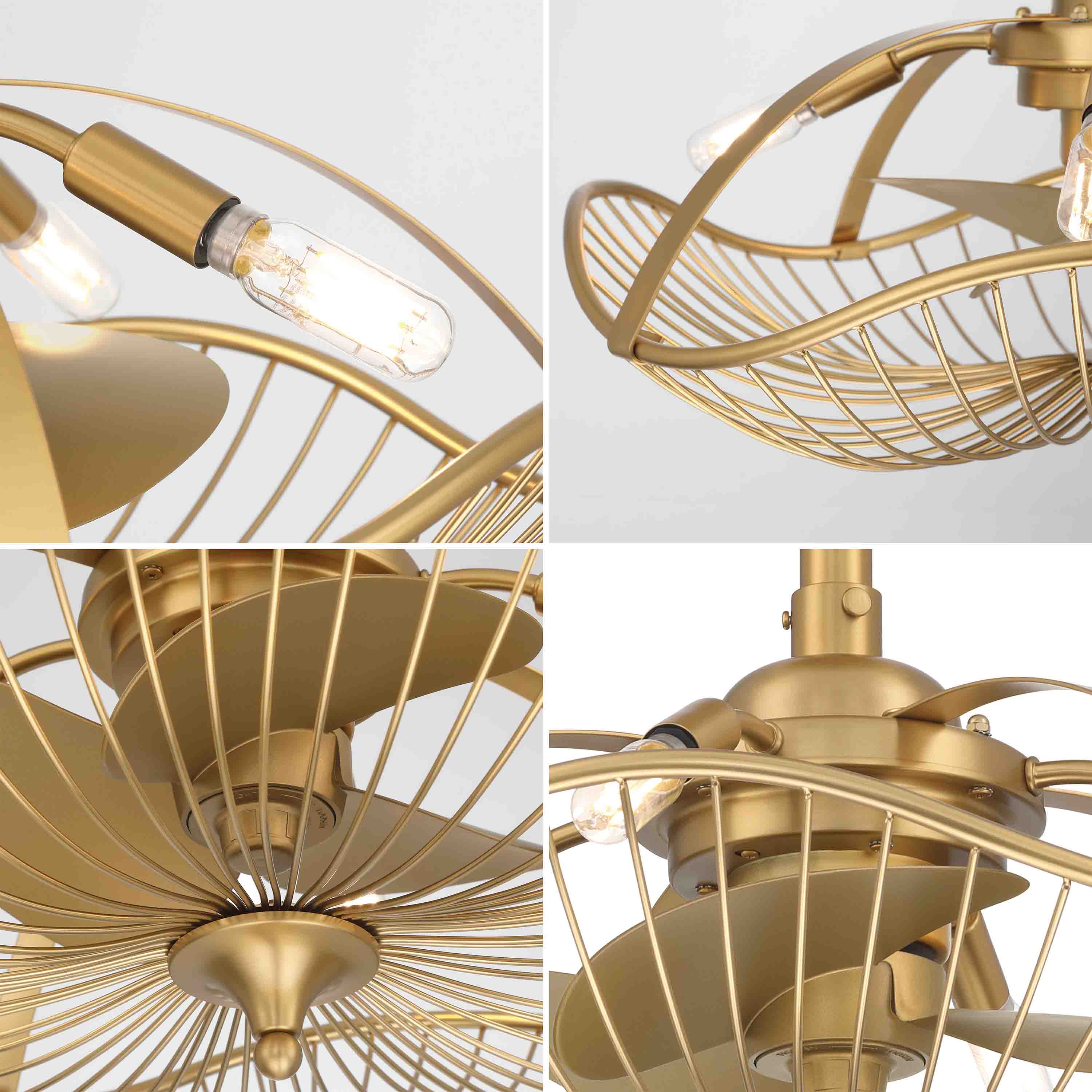 Up close detailed images of AURI™ Fandelier, a 22inch Ceiling Fan in Aged Brass