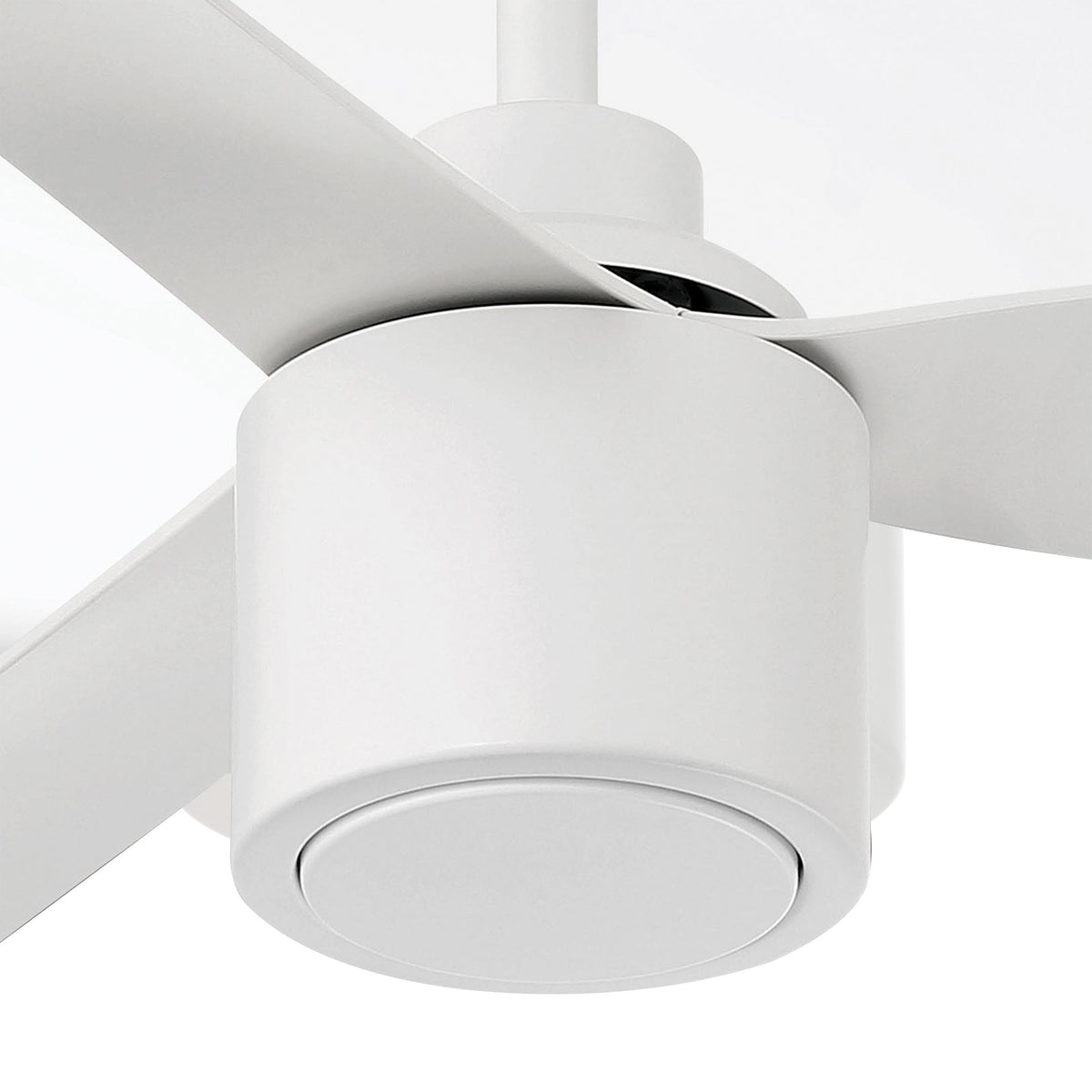 Close-up of Ravian white ceiling fan on a white background