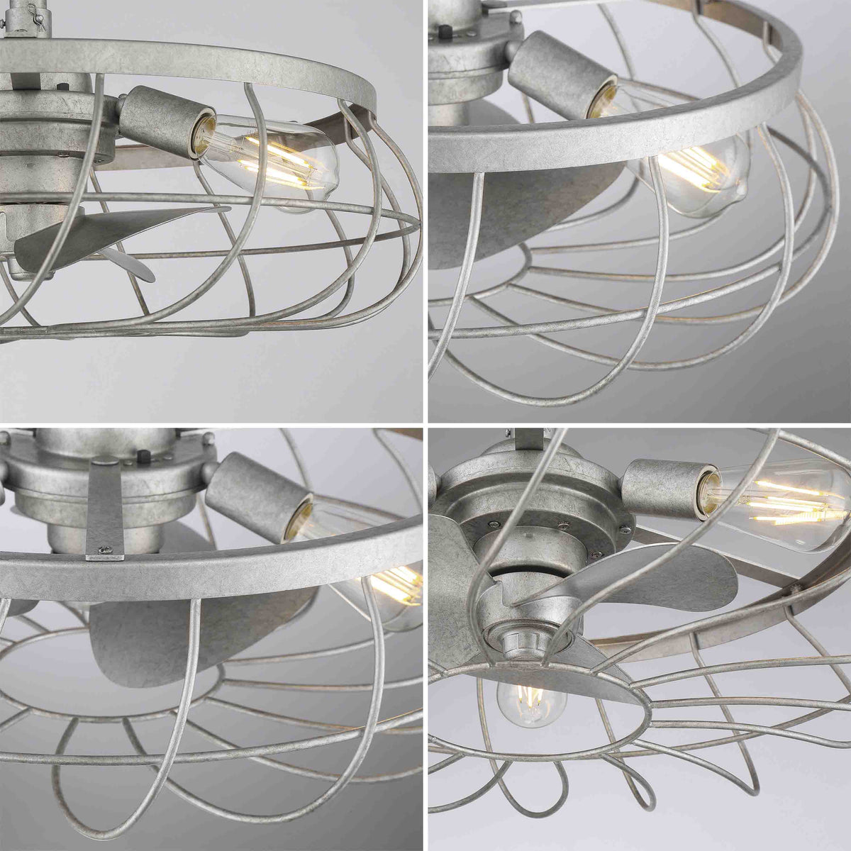 up close detailed images of Santiago® 22 inch Fandelier Caged Ceiling fan in Galvanized Finish