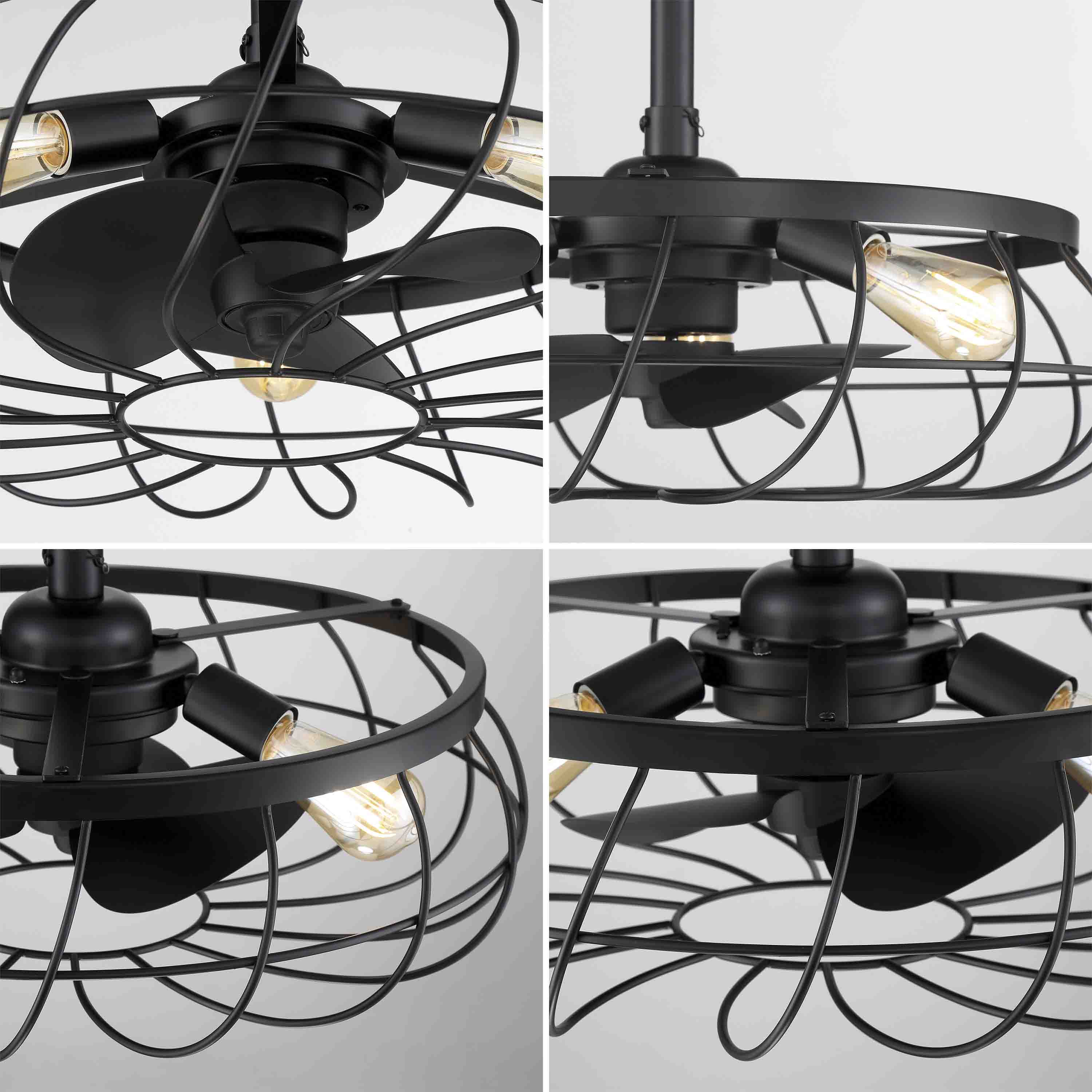 up close detailed images of Santiago® 22 inch Caged Ceiling Fan Fandelier in Matte Black Finish