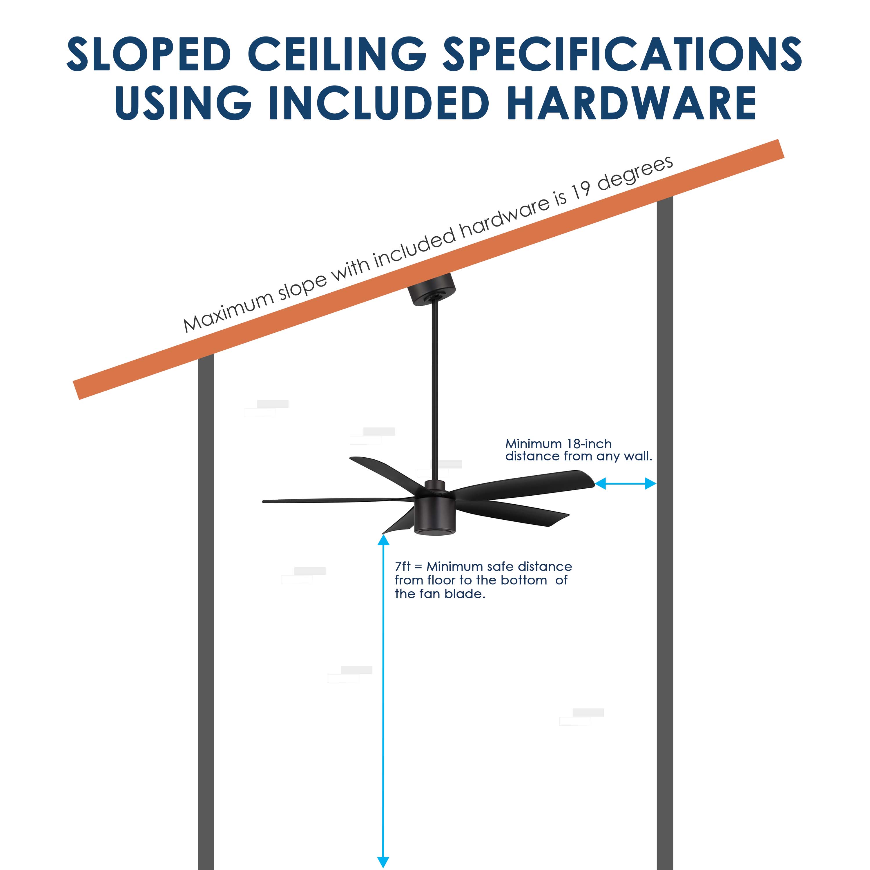 sloped ceiling mount guide for RAVIAN® 52" 5-Blade Ceiling Fan in matte black with no light