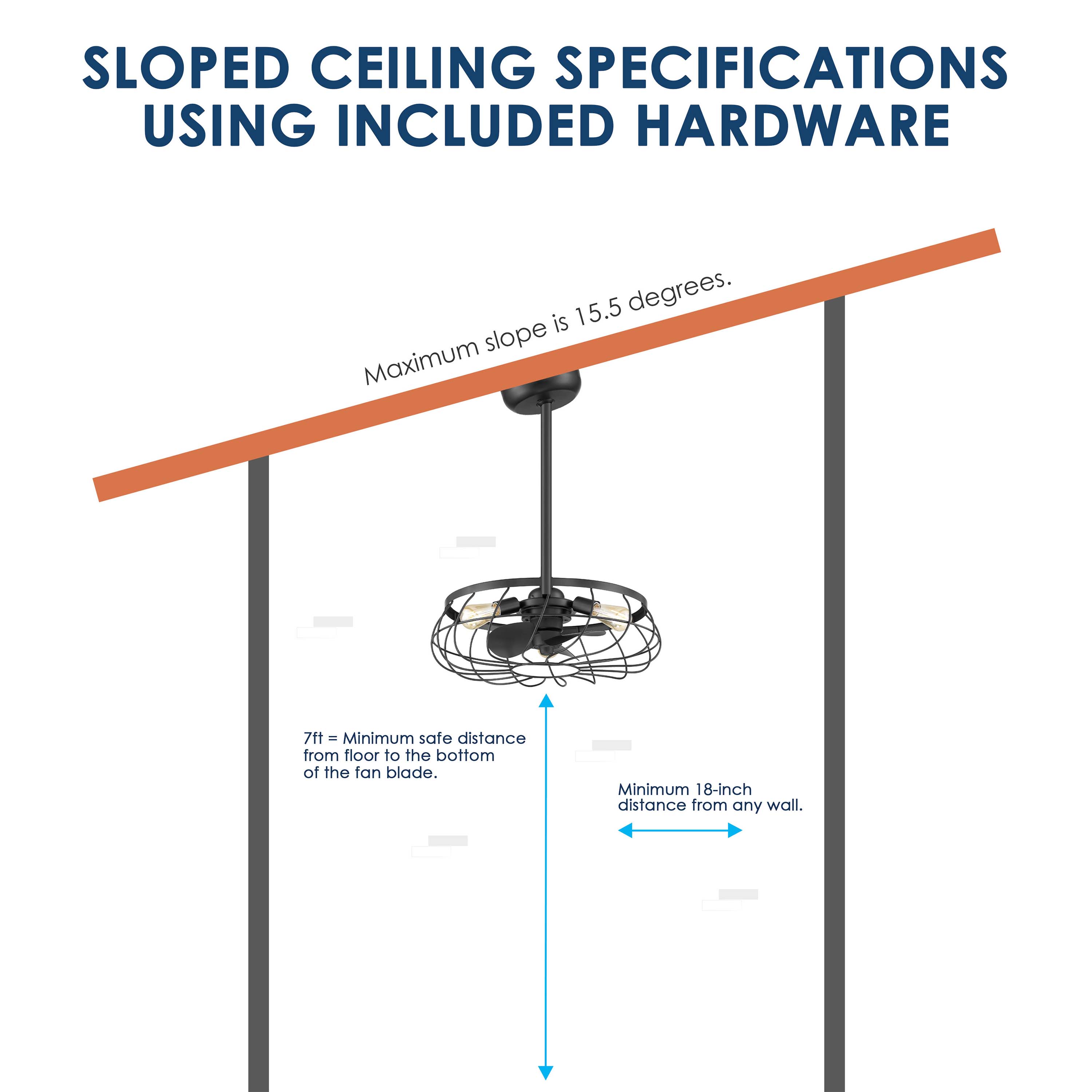 sloped ceiling mount guide for Santiago® 22 inch Caged Ceiling Fan Fandelier in Matte Black Finish