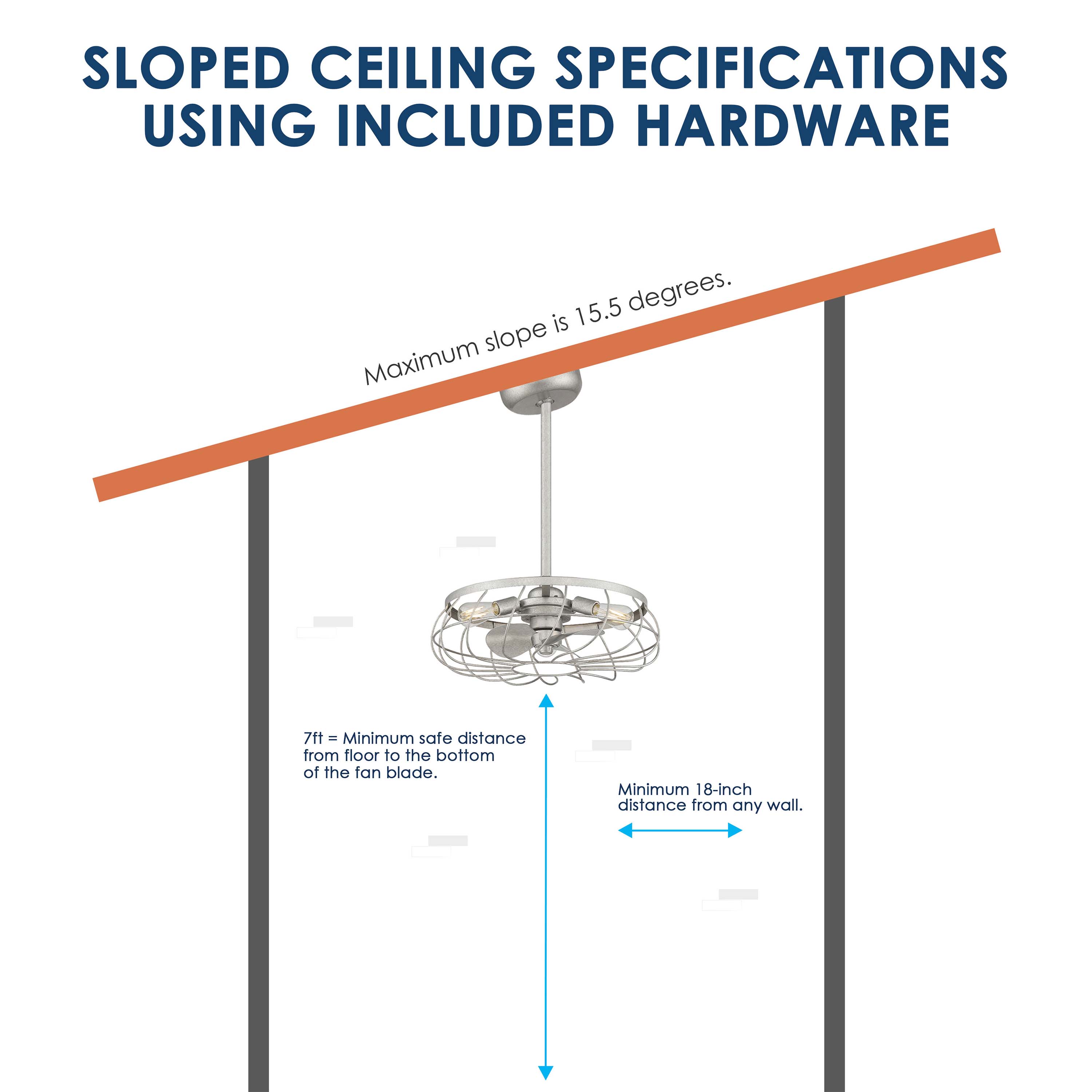 sloped ceiling mount guide for Santiago® 22 inch Fandelier Caged Ceiling fan in Galvanized Finish