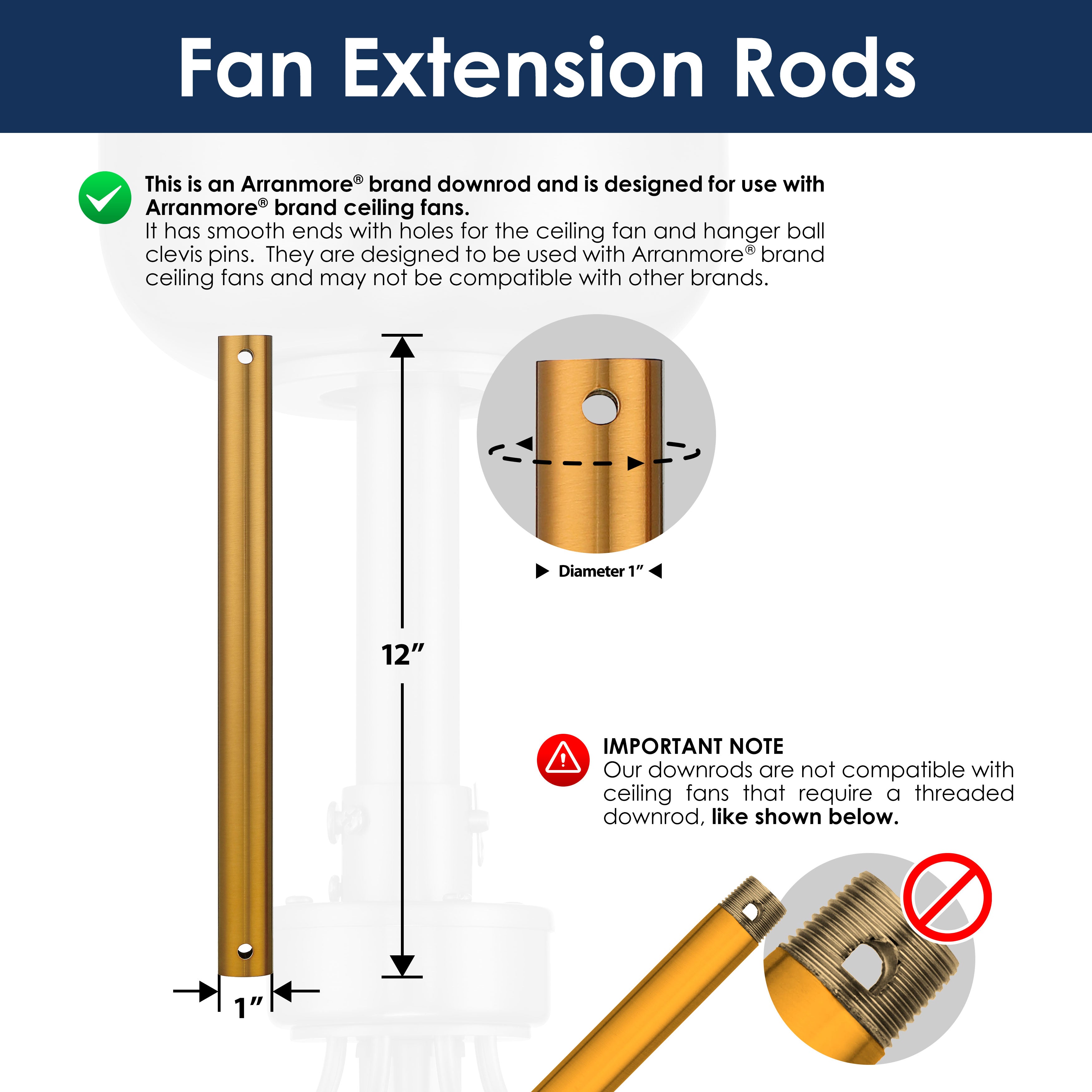 Steel Fandelier Downrod | Aged Brass