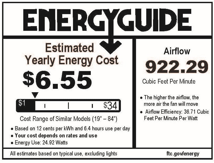 energy guide for KAITI™ Fandelier 20" Drum Shade Ceiling Fan