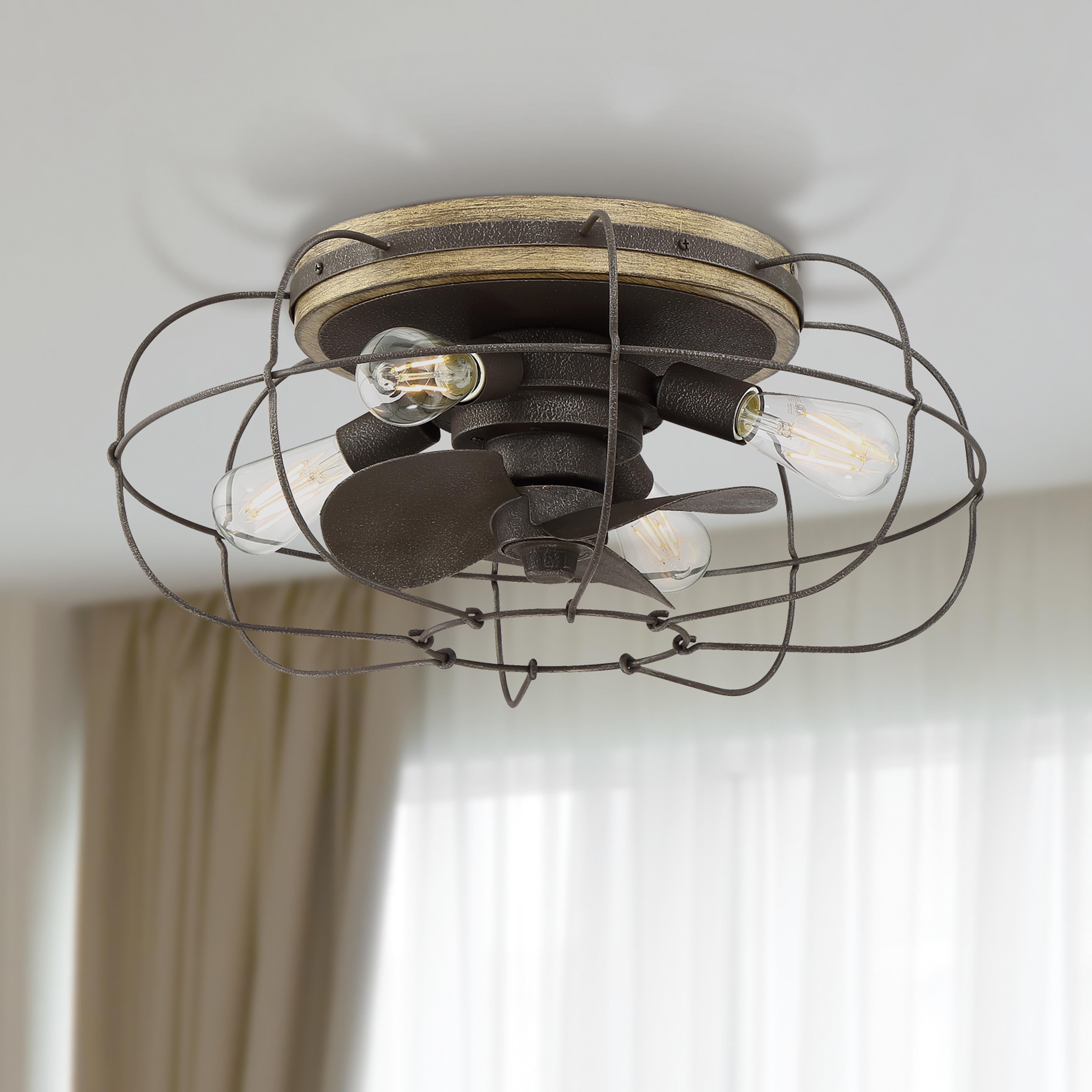 JAXON® 22" Flush Mount Caged Ceiling Fan shown in Charred Iron Finish