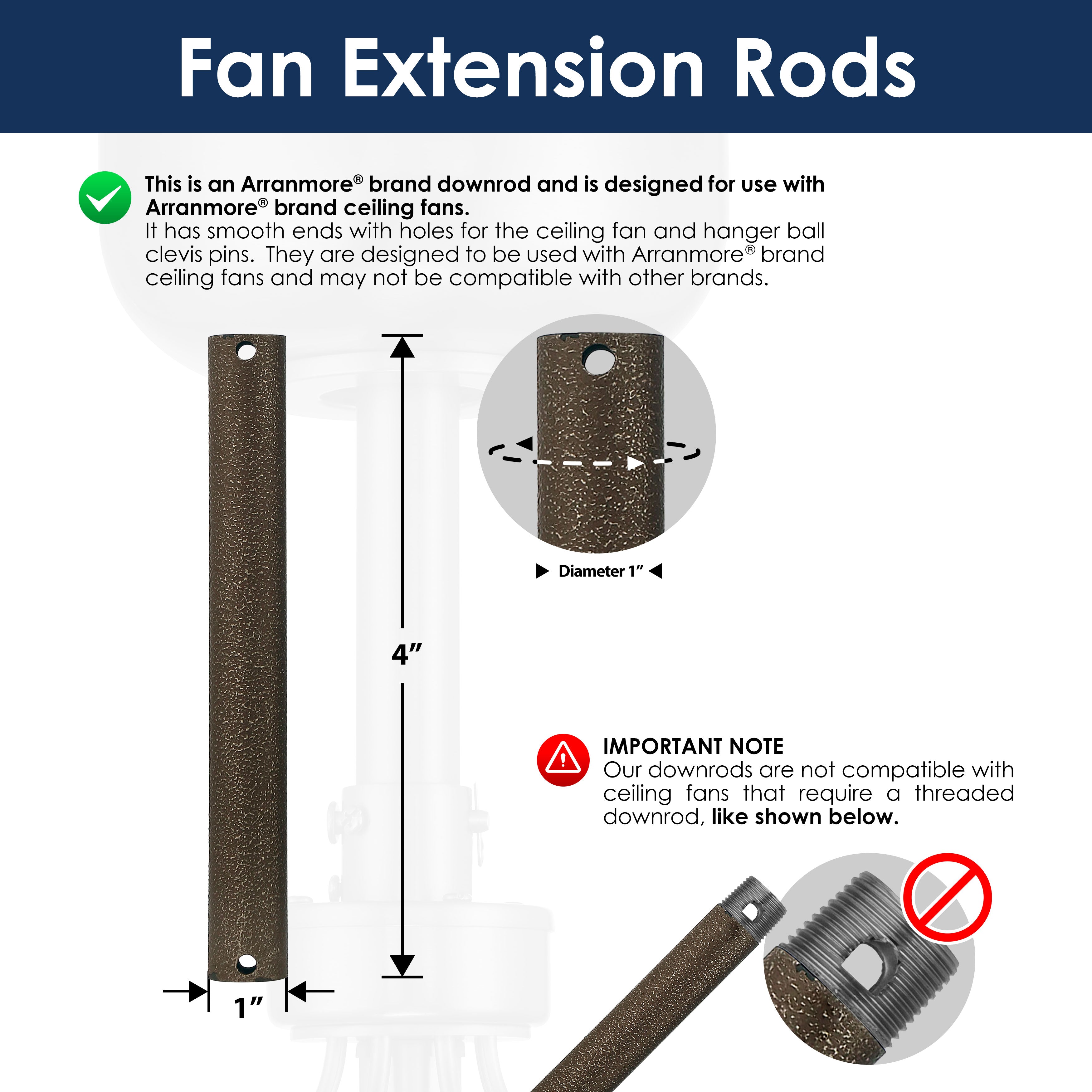 Steel Fandelier Downrod | Charred Iron