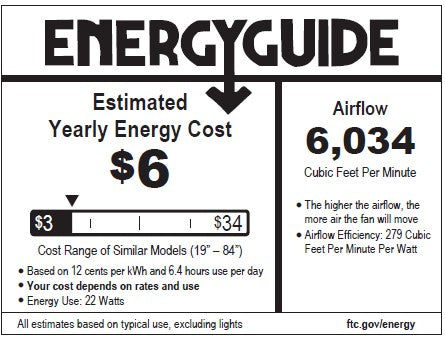 energy guide for RAVIAN® 72" 5-Blade Large Ceiling Fan
