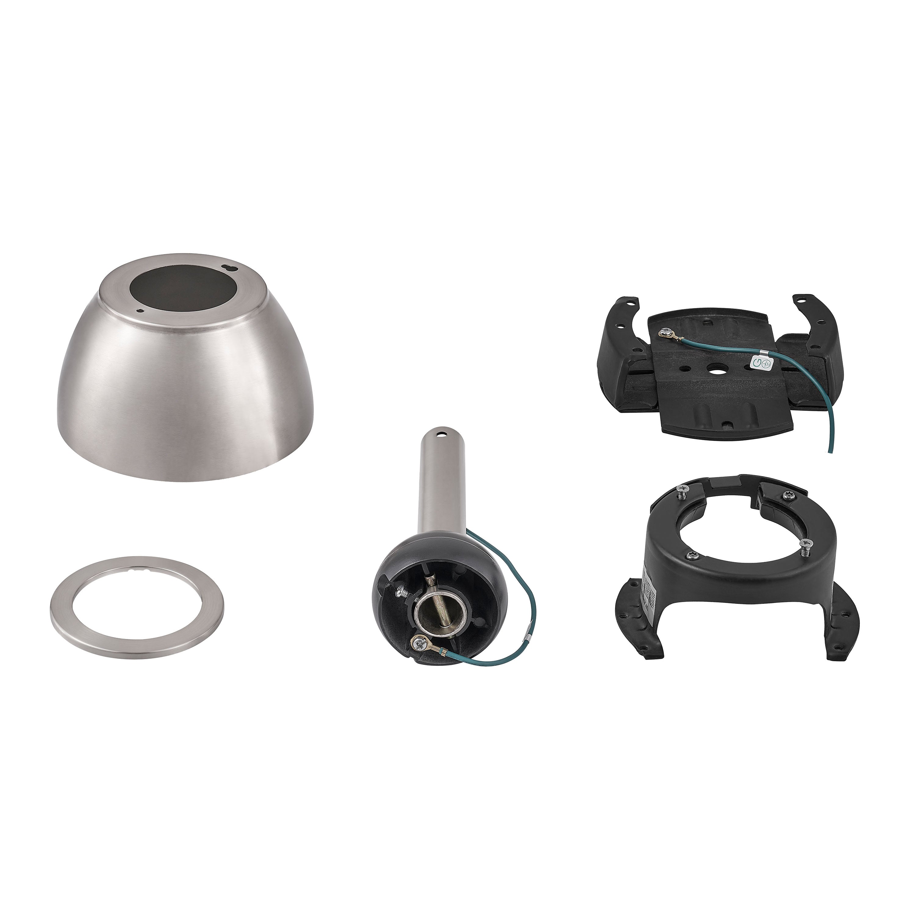 Sloped Ceiling Adapter for ORCA H₂O® Ceiling Fans in Brushed Nickel — Detail or Installation View
