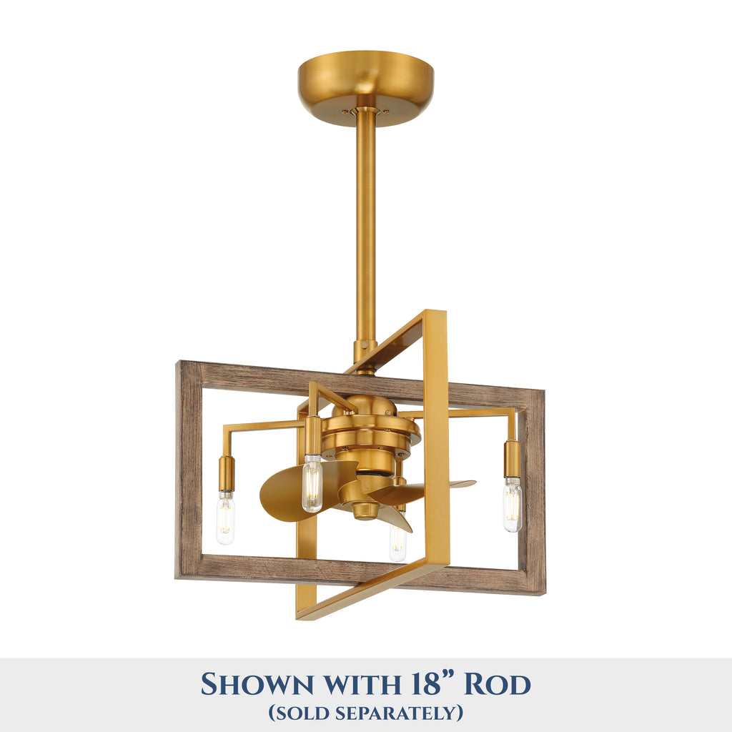 Modern ceiling fan from Arranmore Lighting pictured with a wooden caged design and bronze finish.