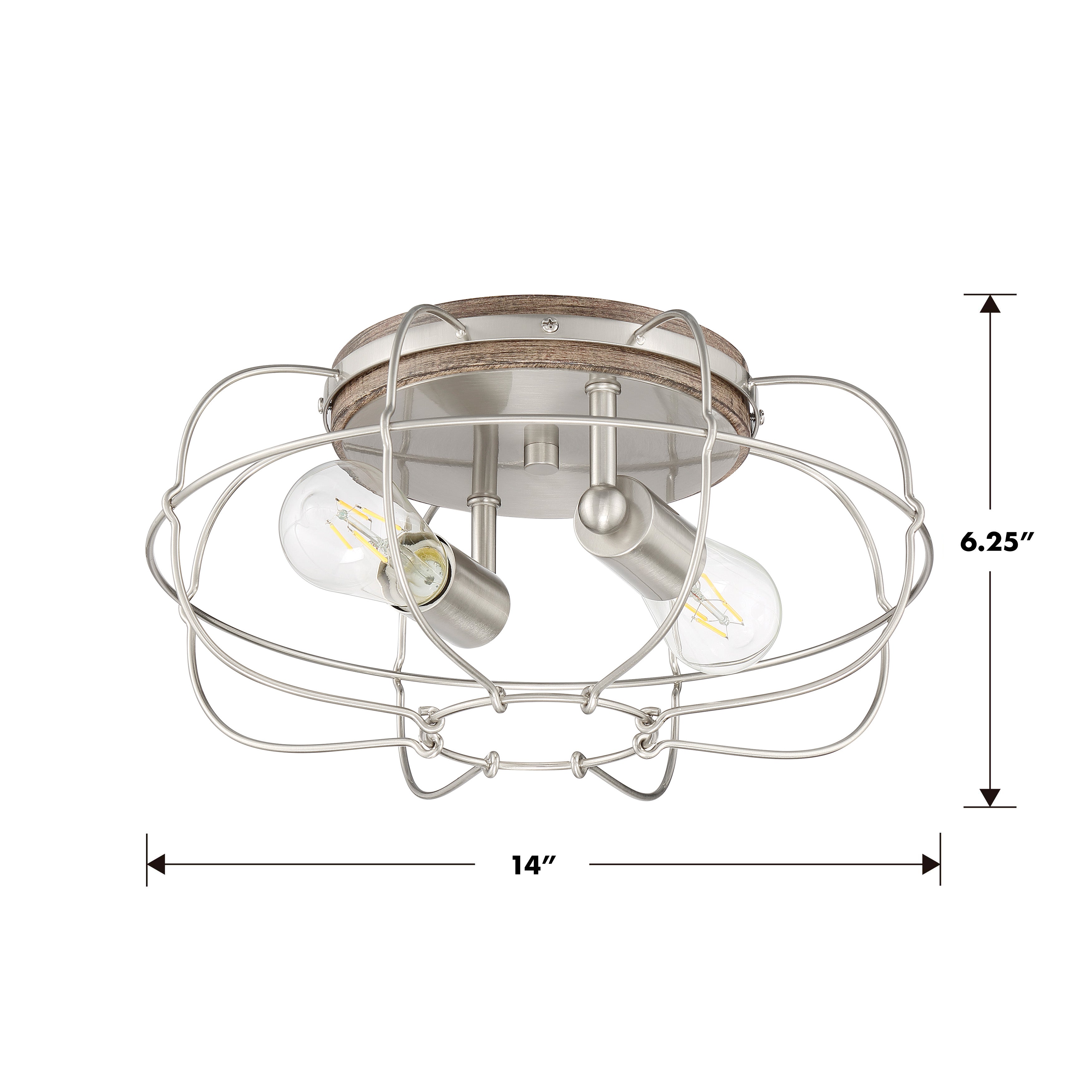 LYAM® 14 inch 2-Light Flush Mount Light Fixture - Brushed Nickel Finish