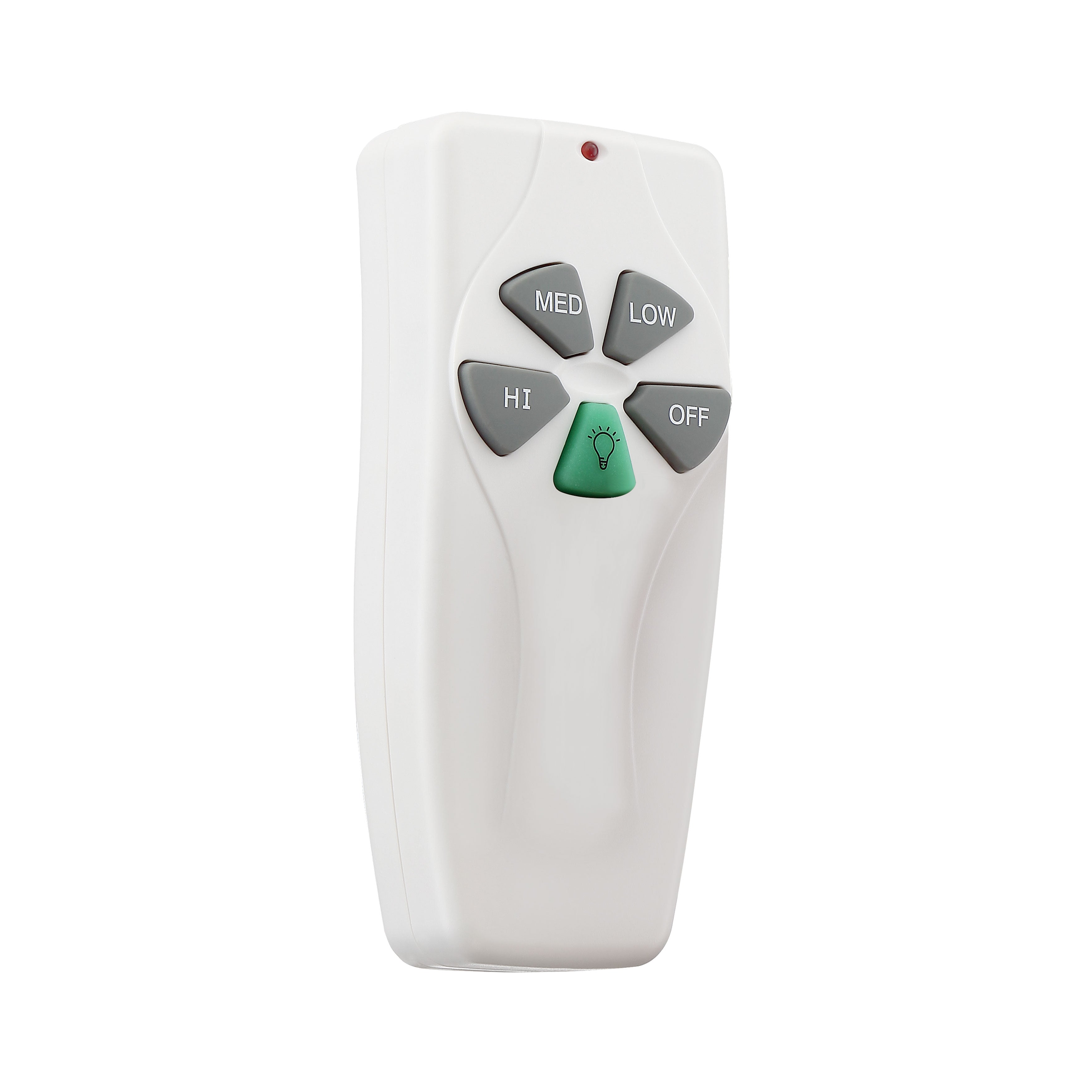 Arranmore fan remote pictured showing the settings of Hi, Med, Low, Off and lights.