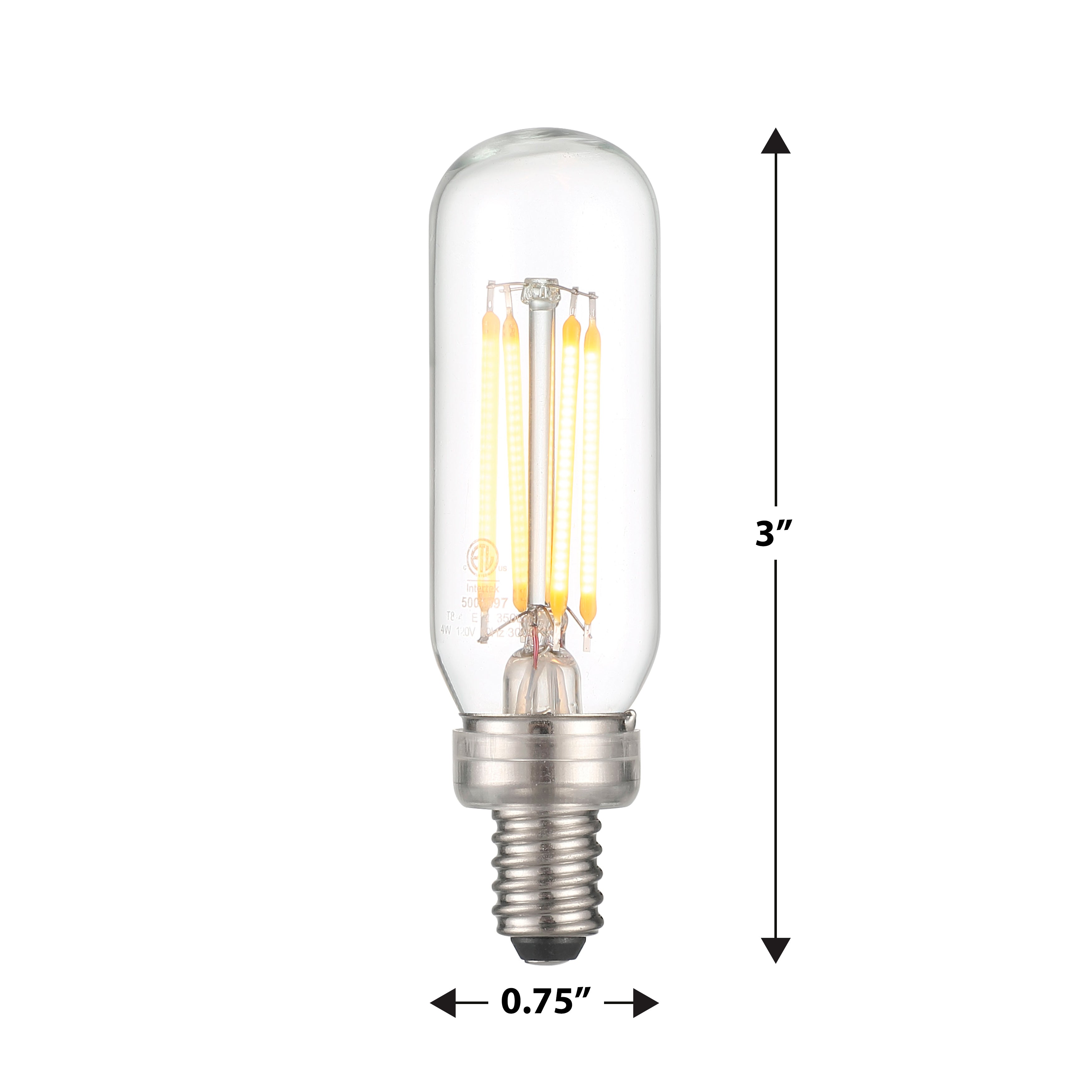 dimensions of 4 Watt LED Vintage Style T6 Light Bulb