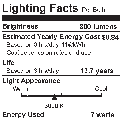 Energy guide for 7 Watt LED Filament A-19 Light Bulb