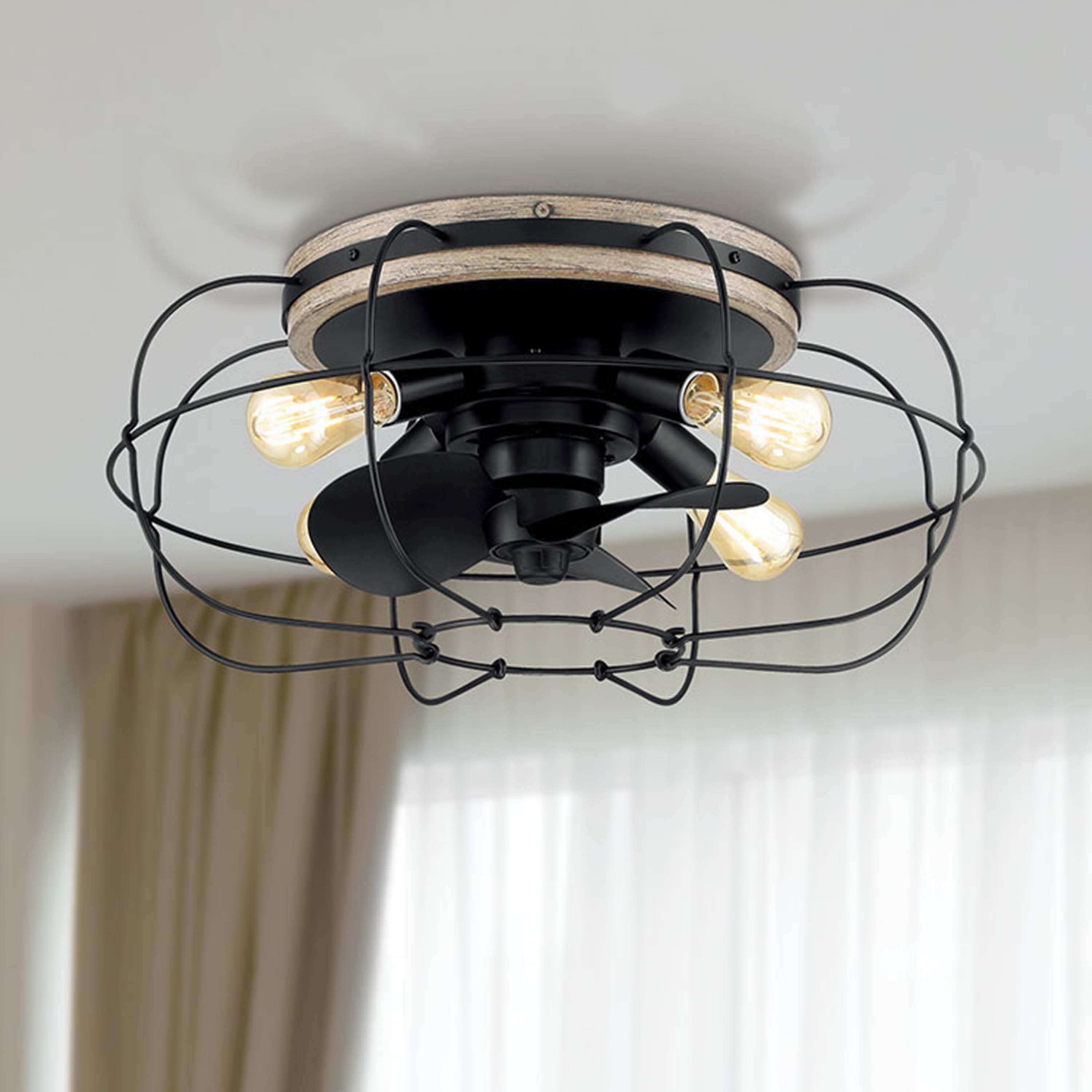 JAXON® 22" Flush Mount Caged Ceiling Fan - Matte Black