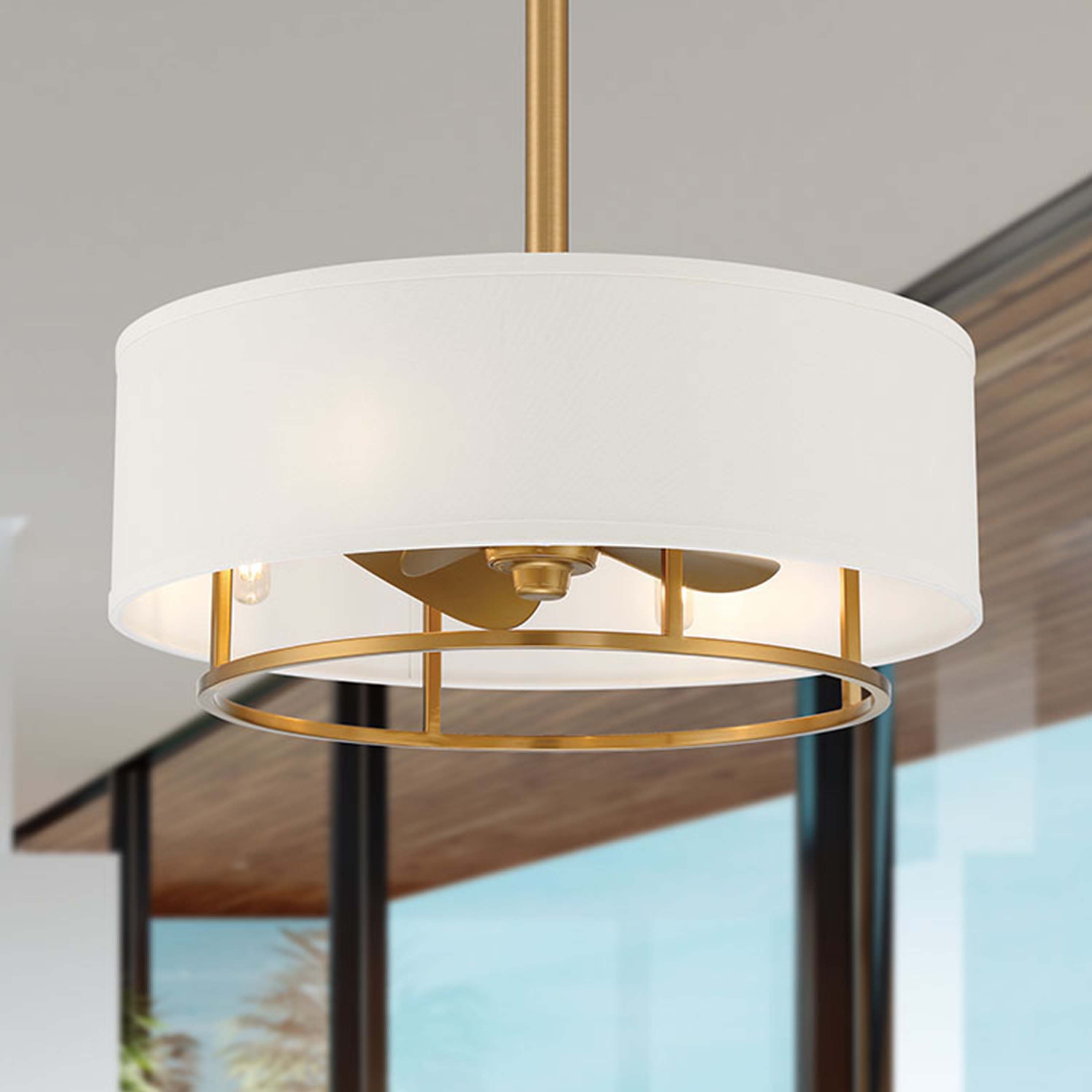 KAITI™ Fandelier 20" Drum Shade Ceiling Fan - Aged Brass