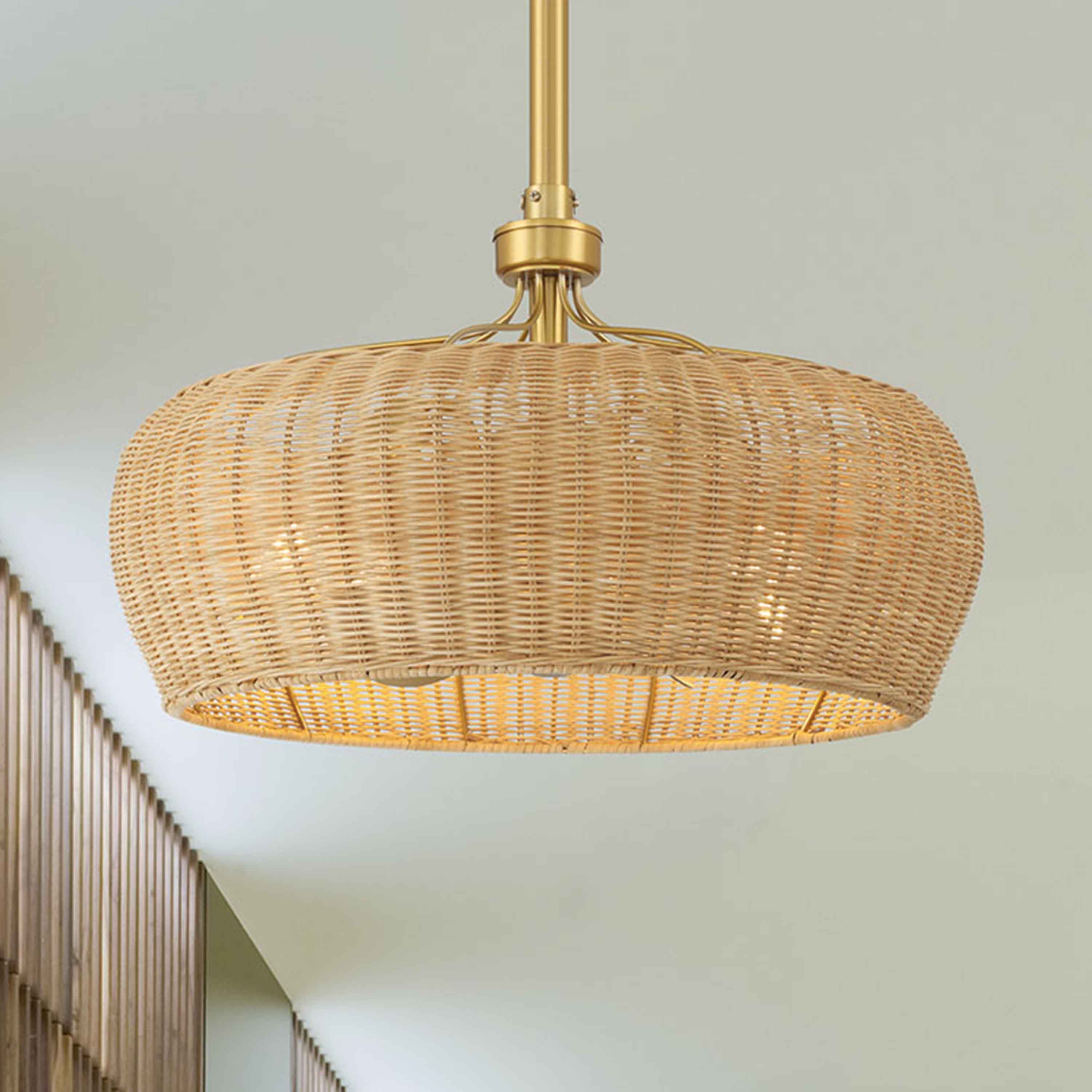 Maribel Fandelier Rattan 22inch Ceiling Fan in Aged Brass with LED lights and Remote Control