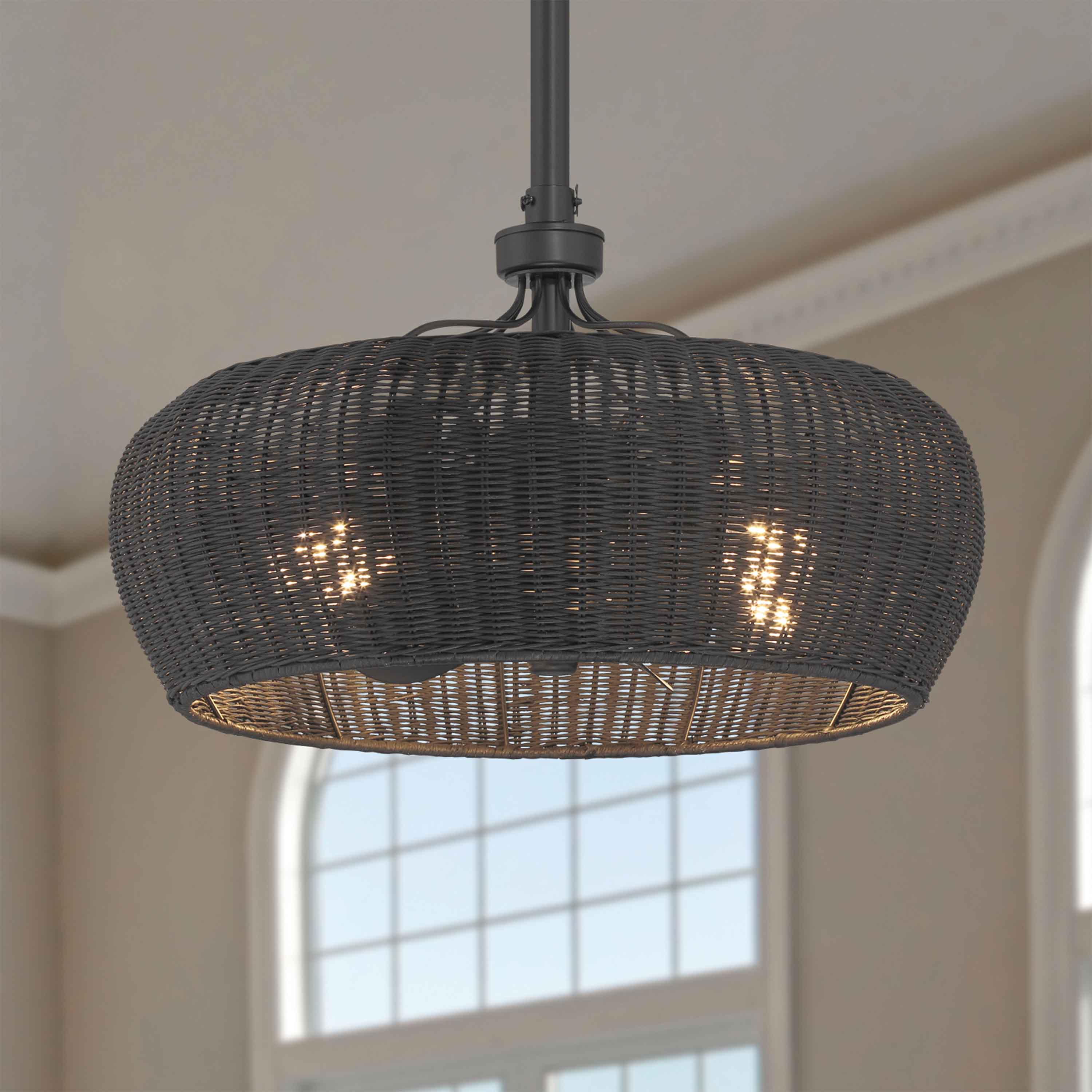 MARIBEL® Fandelier- 22" Rattan Shade Ceiling Fan- Matte Black