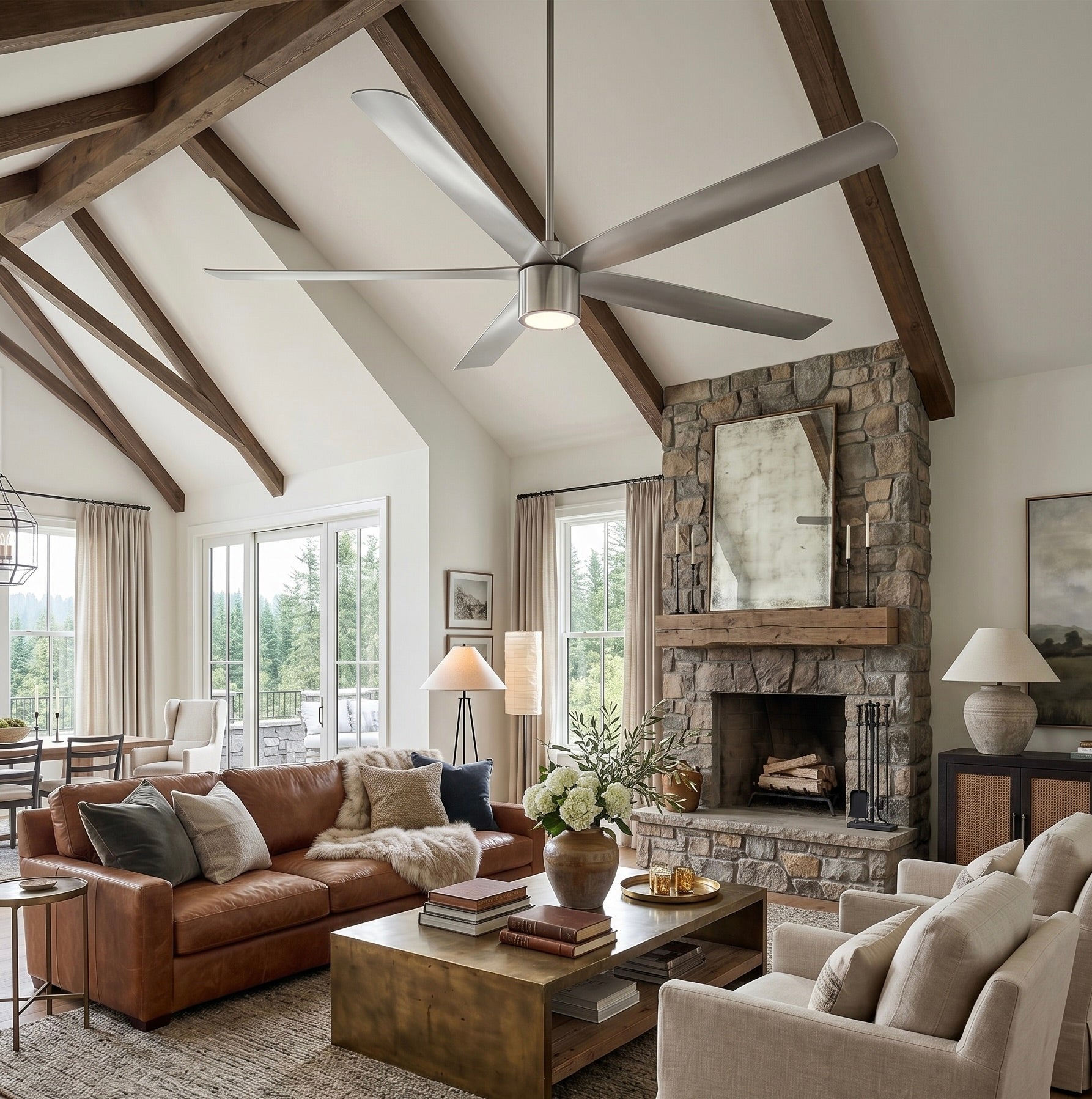 living room featuring RAVIAN® 72" 5-Blade Large Ceiling Fan with light