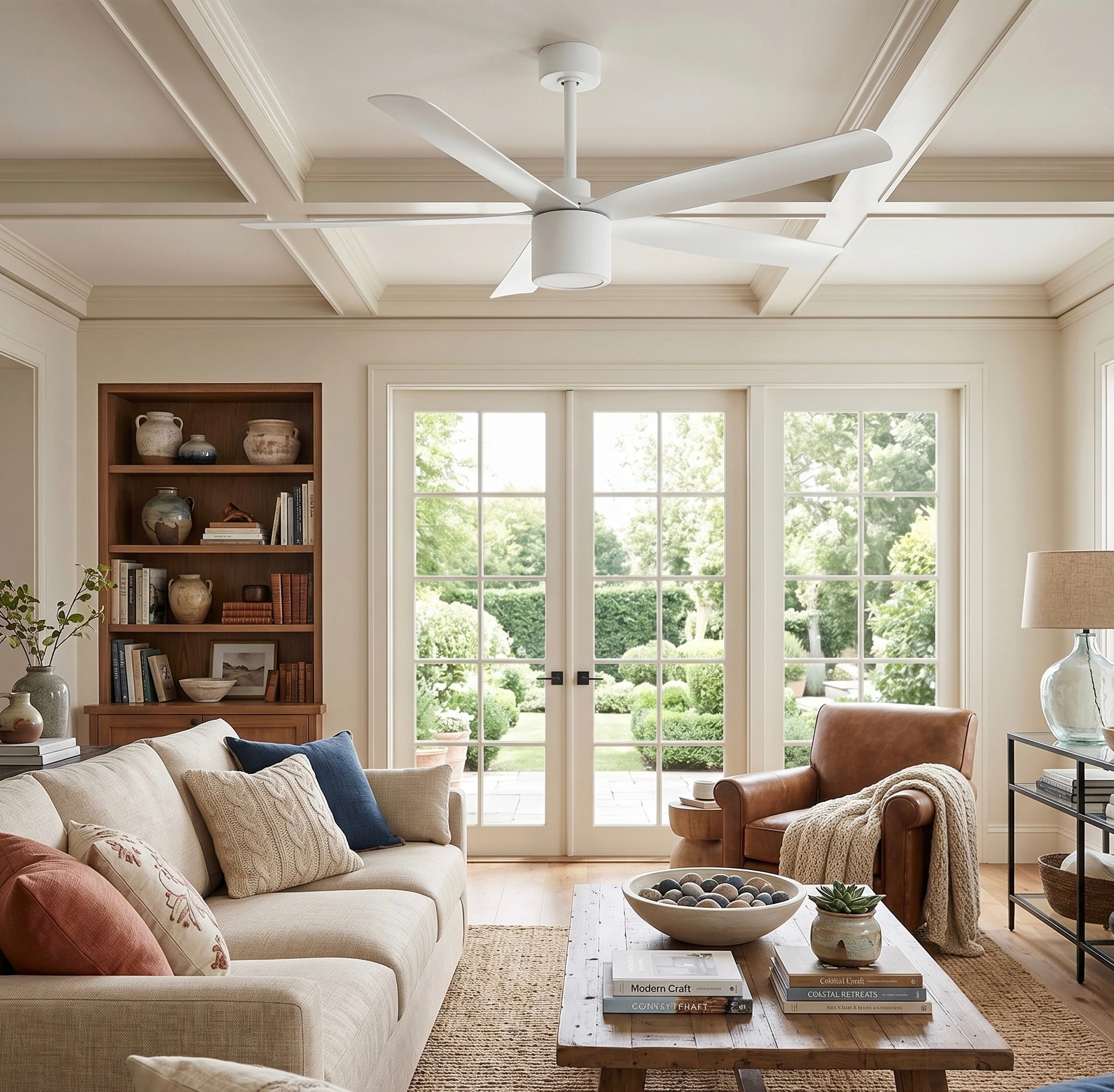 living room featuring RAVIAN® 60" 5-Blade Ceiling Fan