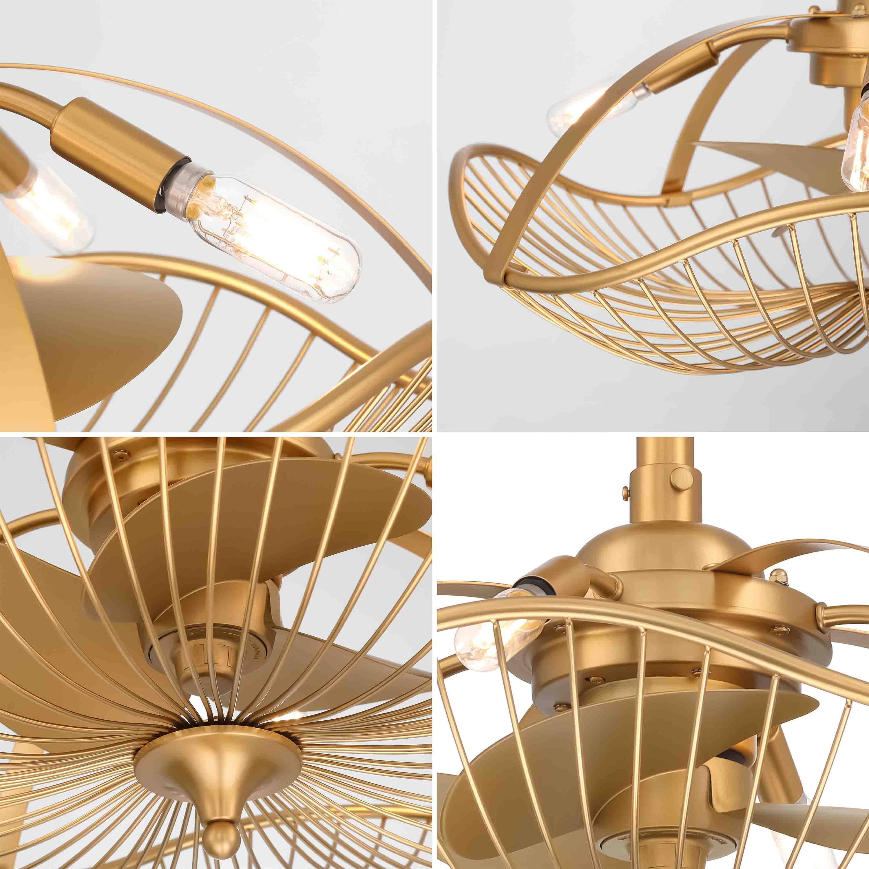 AURI™ Fandelier Ceiling Fan 22inch- Aged Brass Finish- close up of lights and finish